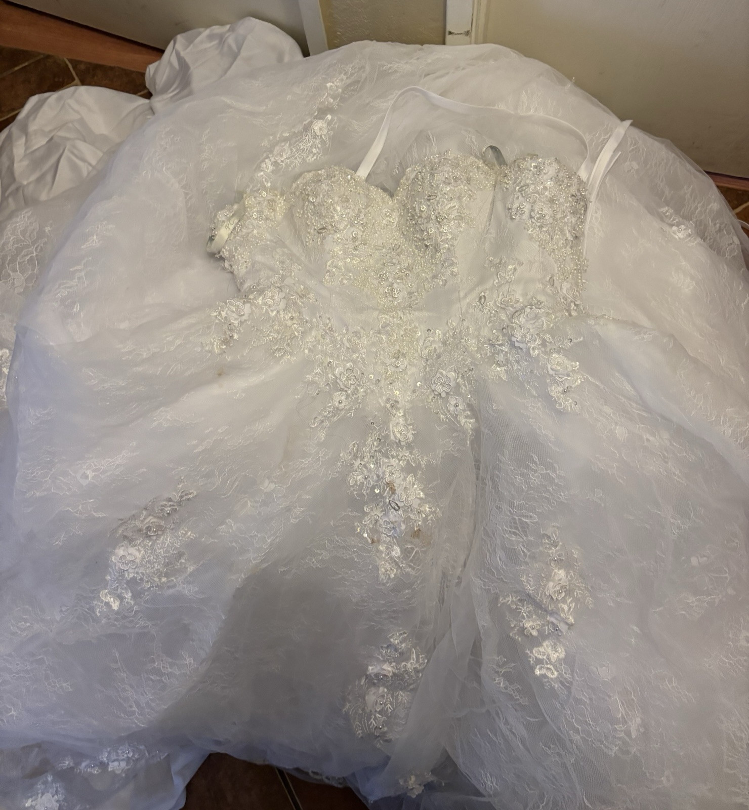 Bridal Dress Petite Small Figure Very Long Veil And Dress Used For Rehearsal