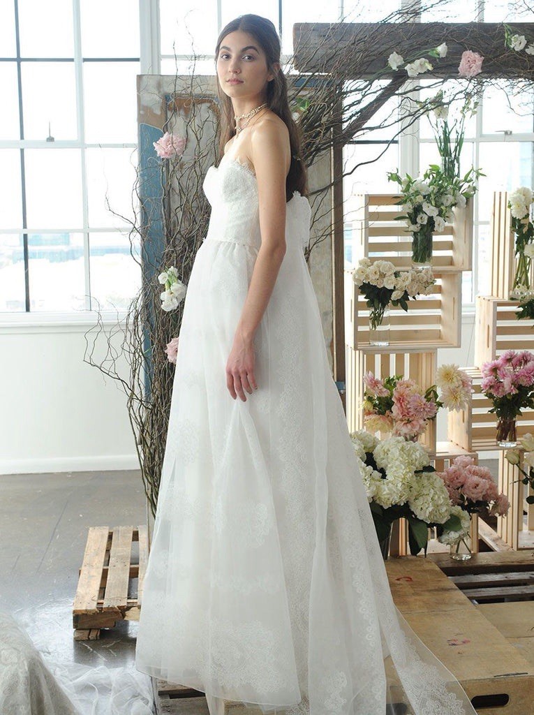 Marchesa Strapless Lace Satin Wedding Gown Cathedral Train Bridal Dress Size 10