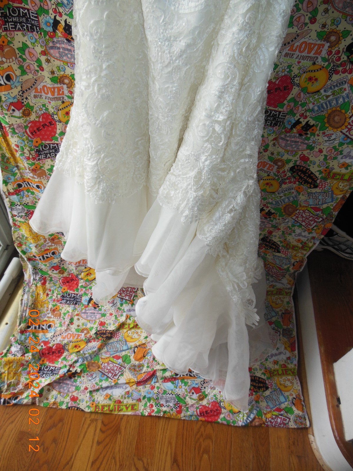 Davids Bridal Strapless Bridal /Floral Lace /16W with bunting hooks