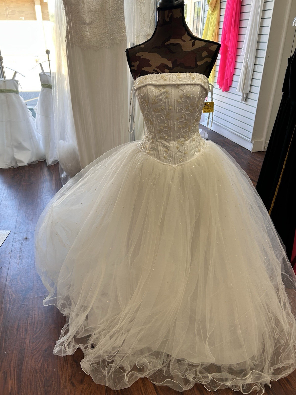 Michelangelo Wedding Dress Beaded and Sequin Straps Tulle Beaded Bodice Size 4