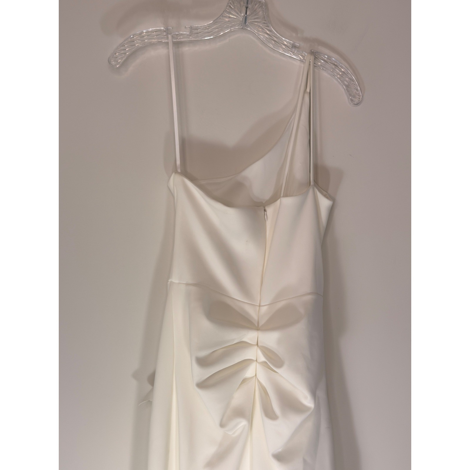 Xscape Maxi Dress Wedding Formal White One Shoulder Scuba Ruffle Dress Size 8
