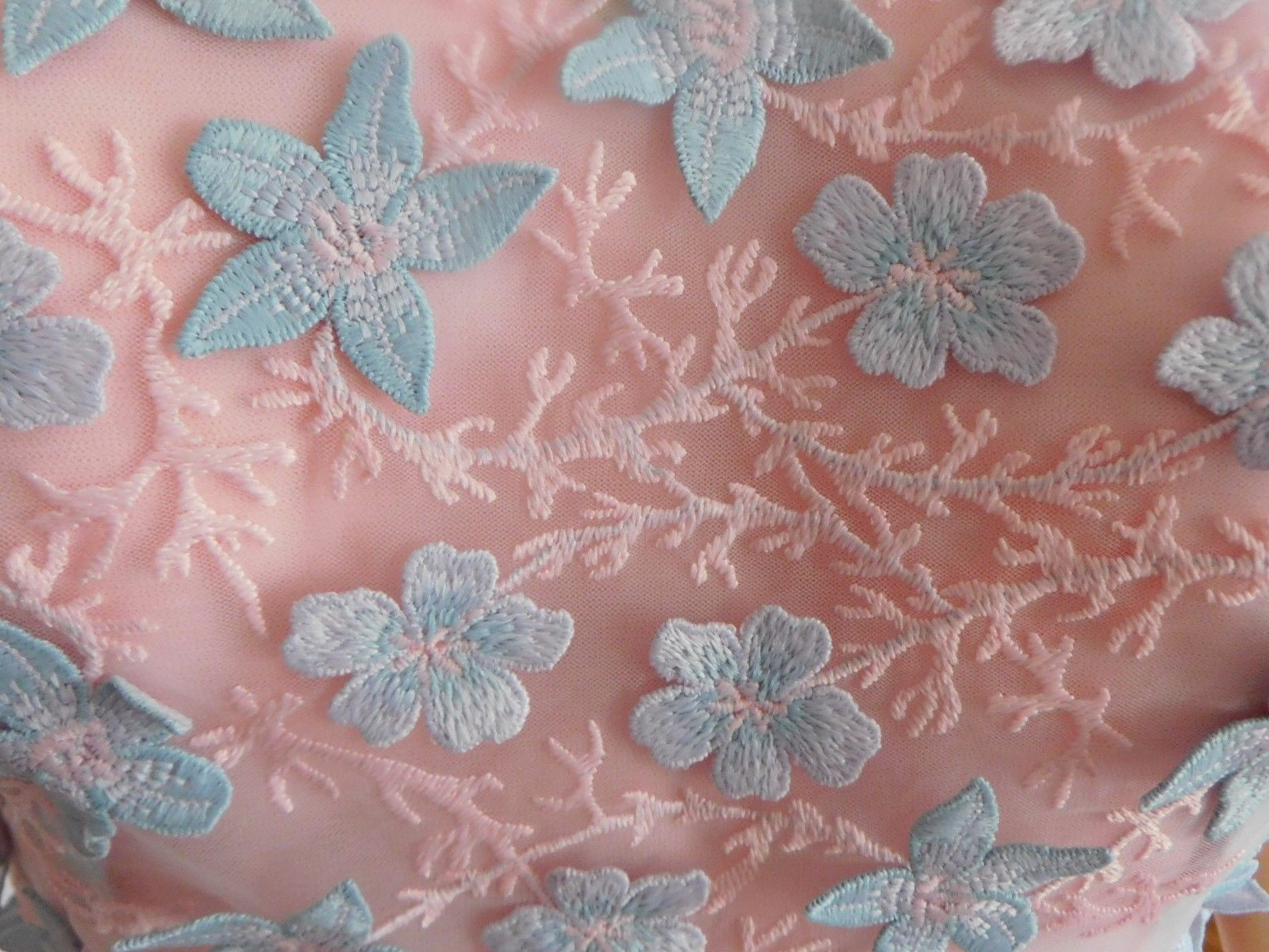 Vintage Pink Floral Appliques V Neck Polyester Floor Length Wedding Dress XL