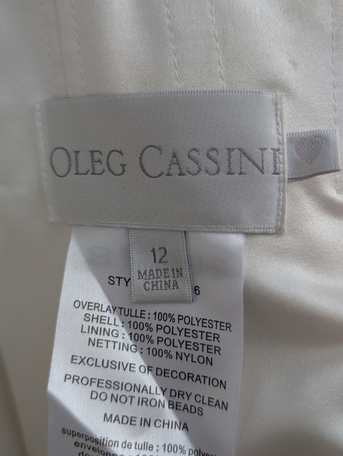 Oleg Cassini Strapless Sweetheart Ivory/Silver Beaded Mermaid Wedding Dress 12