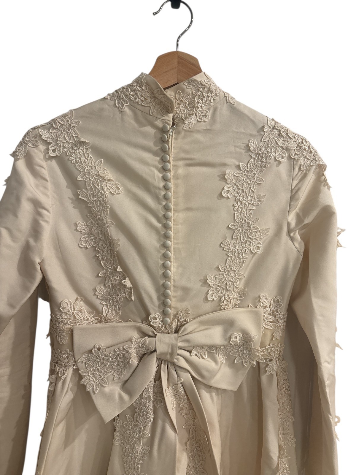 Vintage Ivory Lace Bridal Gown w/ Attached Veil | Long Sleeve High Neck Wedding