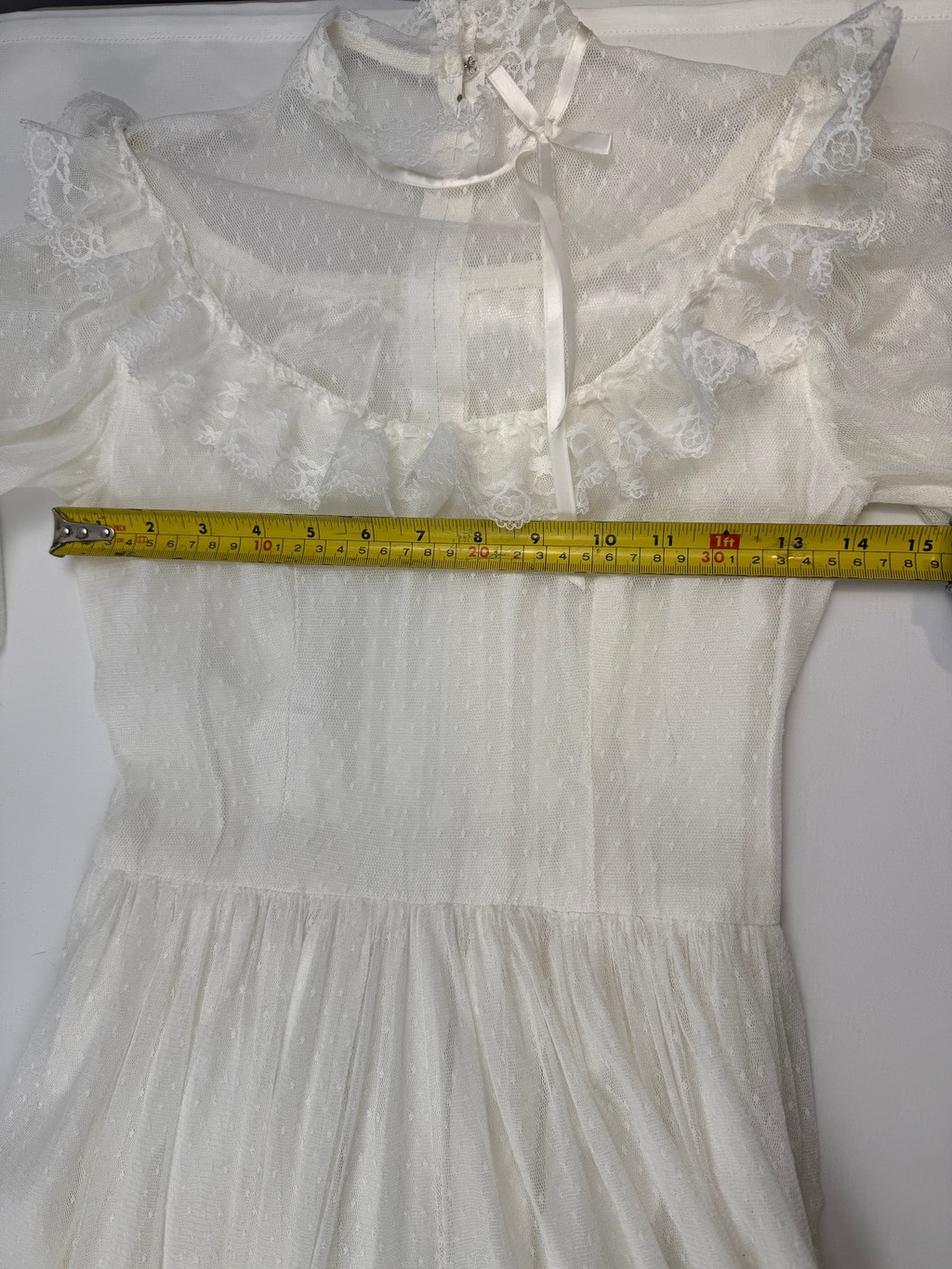 Vintage 70’s Tiered Lace High Neck Wedding Dress Ivory Handmade Boho size S