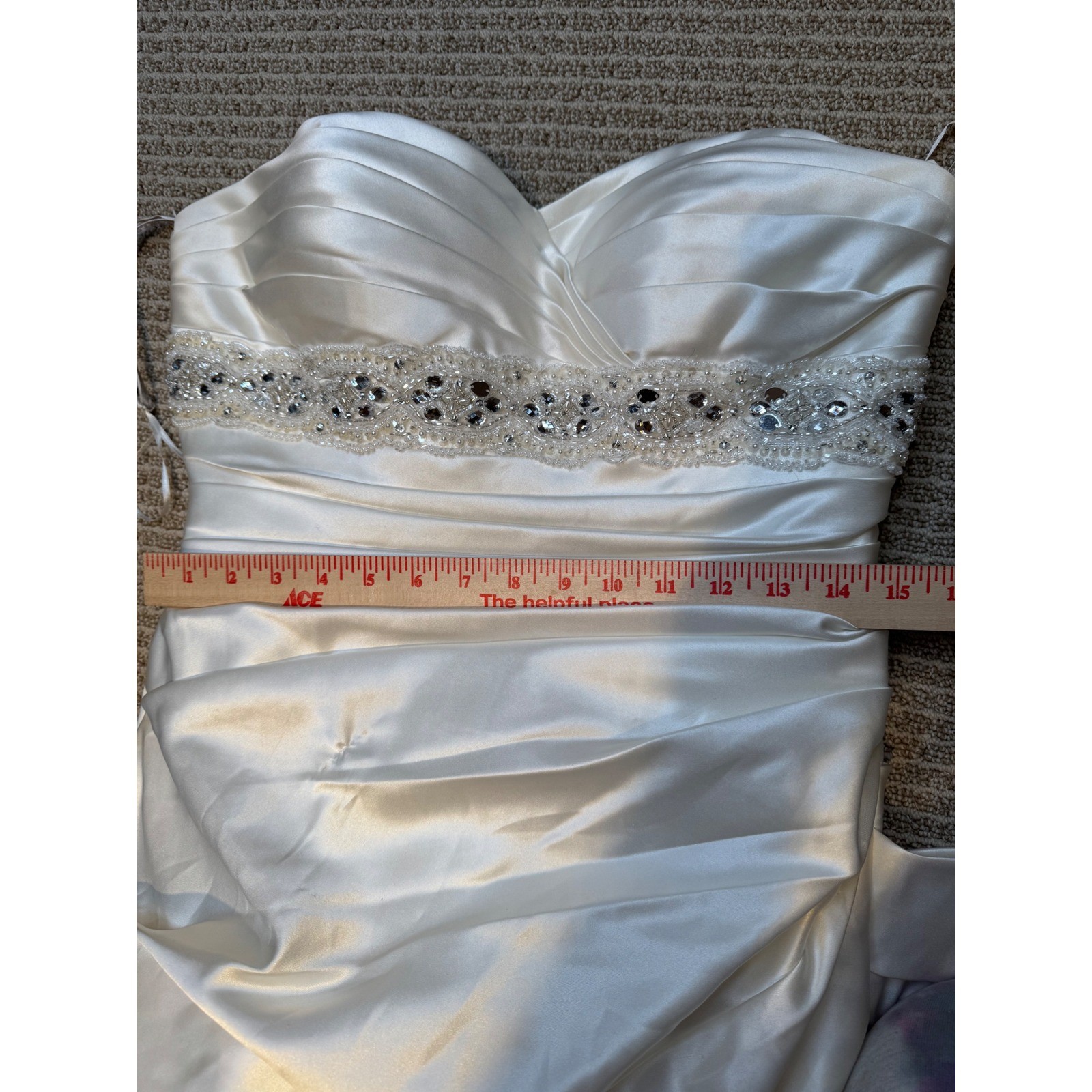 Essense of Australia Ivory Satin Ruched Strapless Wedding Dress Gown Size 12