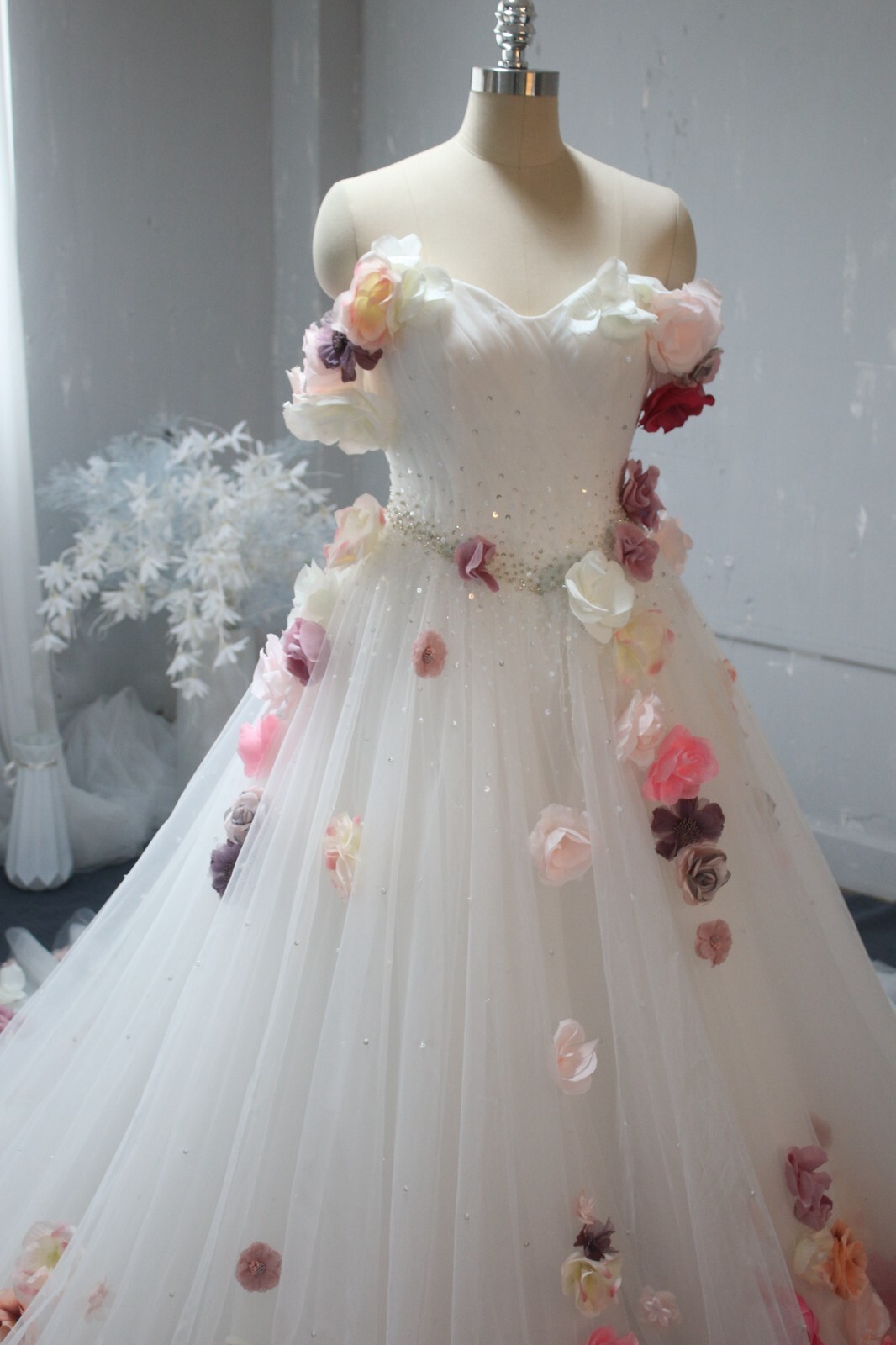 Luxury Glitter Tulle Wedding Dress Bridal Gown Beaded Corset coloful Rosen