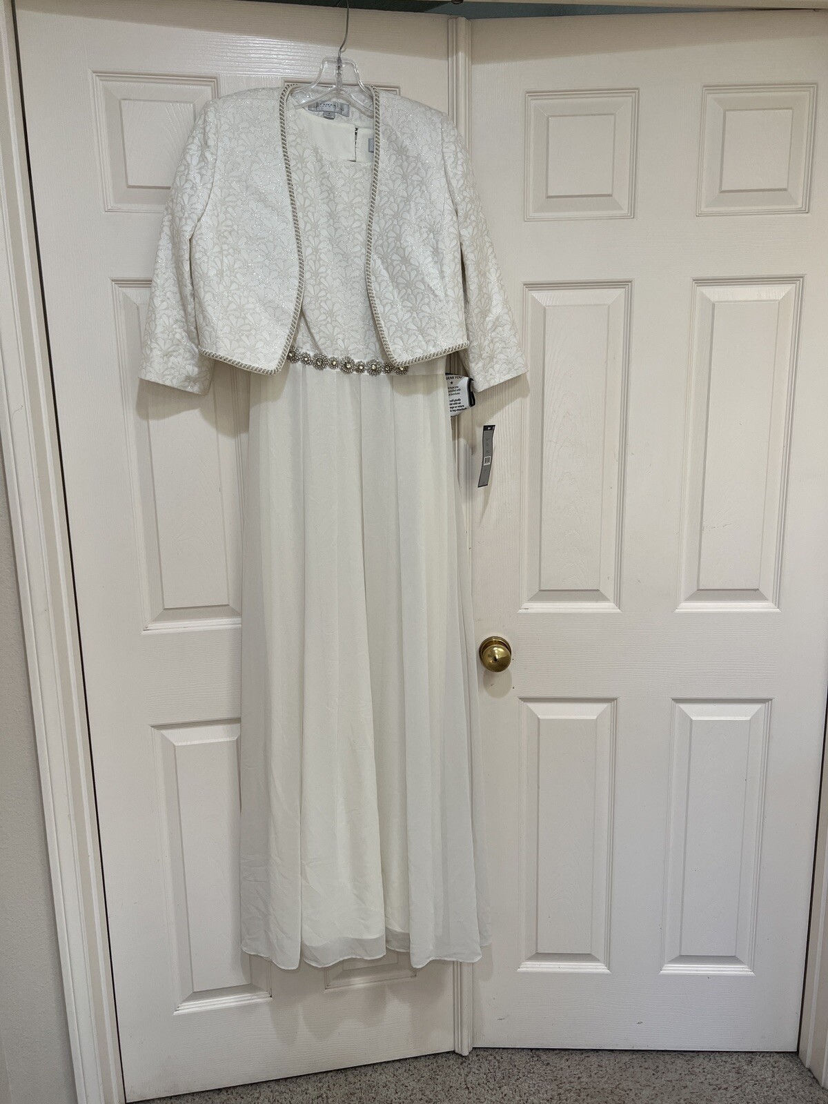 Tahari 2 PIECE White Metallic DRESS & JACKET MOTHER OF BRIDE FORMAL COCKTAIL 4