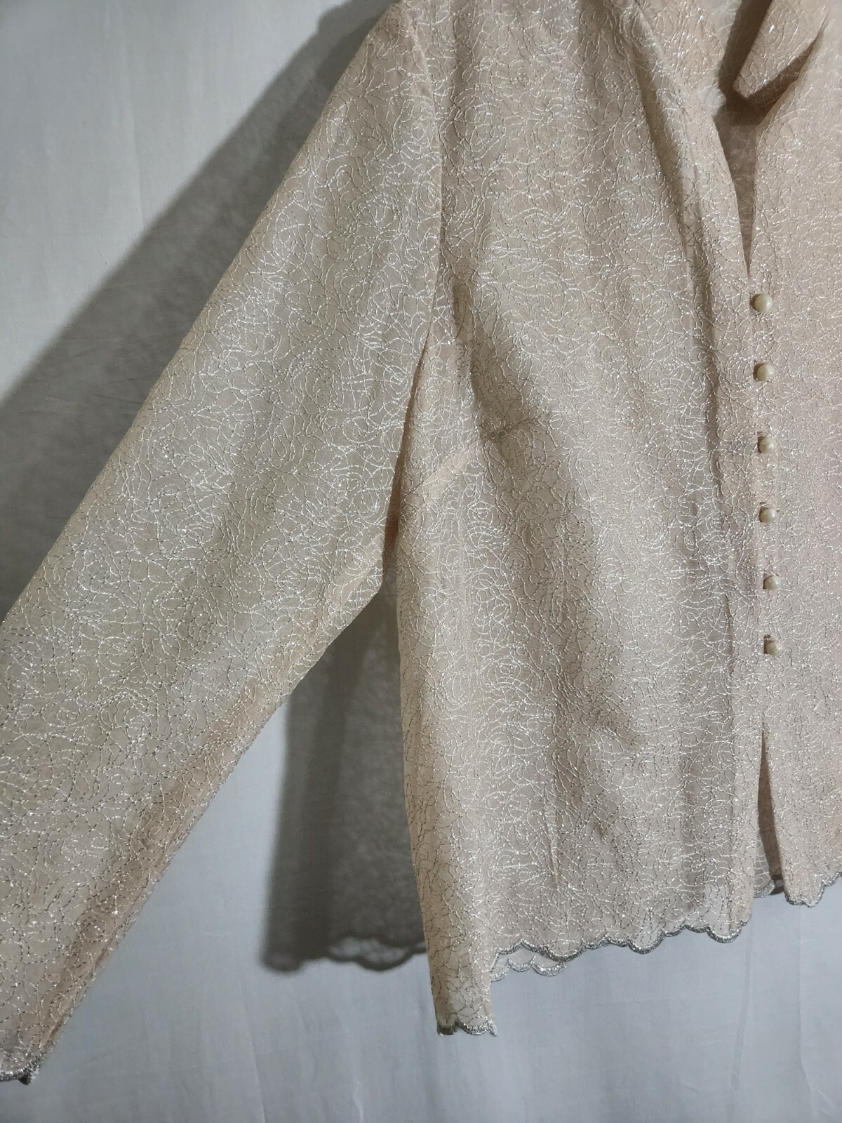 Top Bridal Taylored by Chau Dress Top Shirt Sheer Button Beige Wedding Formal 14