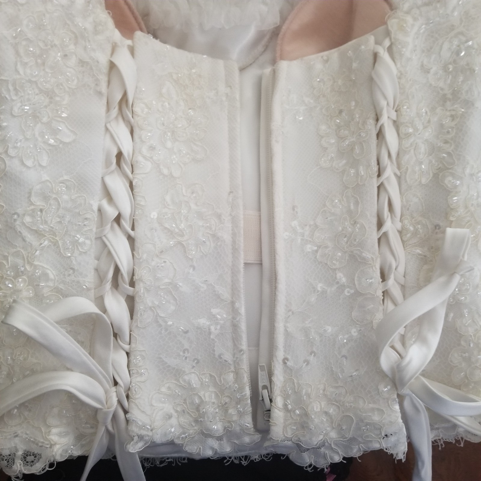 Candlelight Ivory Lace Beaded Bridal Wedding Corset Tea Length Tulle Skirt SZ ML
