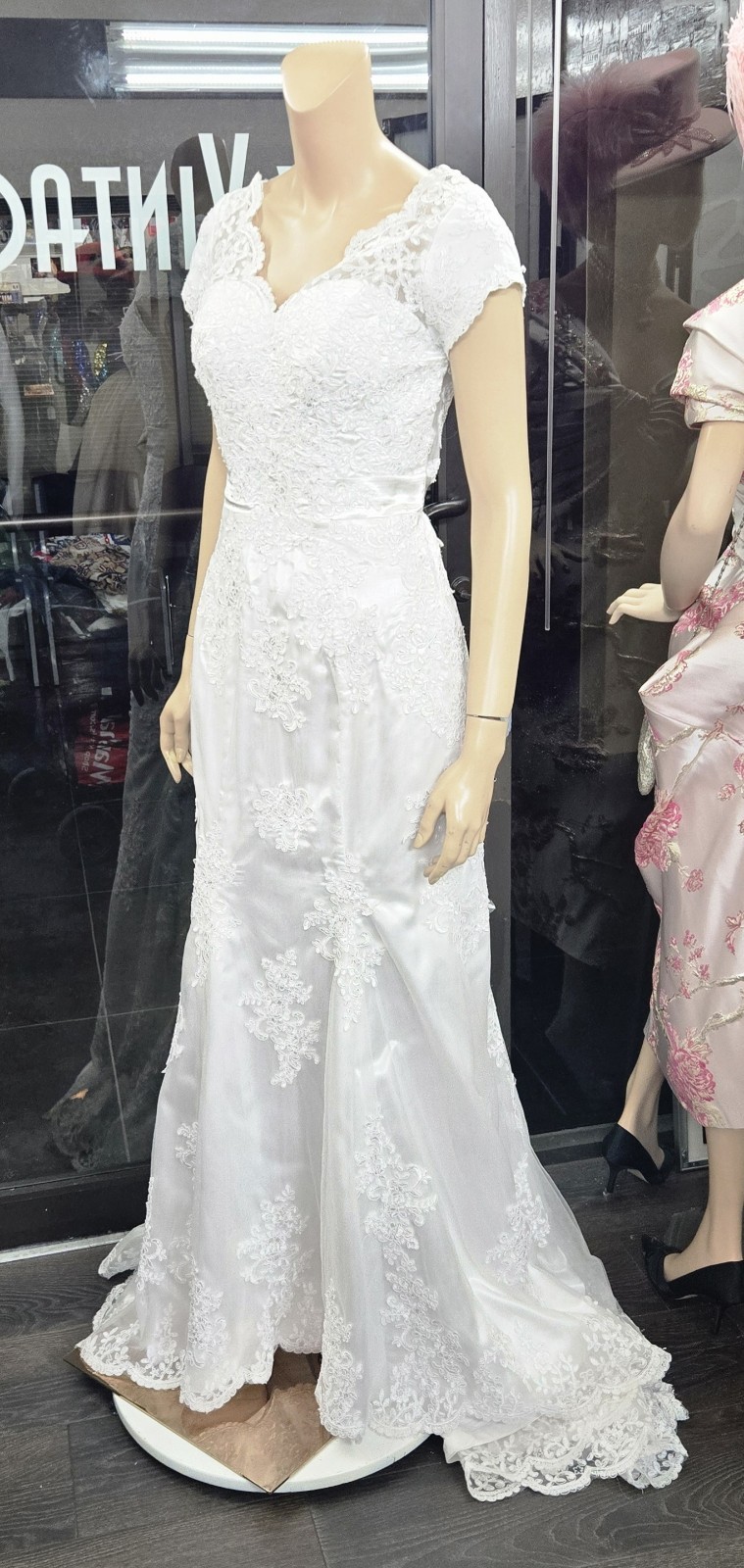Unbranded fit and flare cap sleeve with White Wedding Dress sz 10