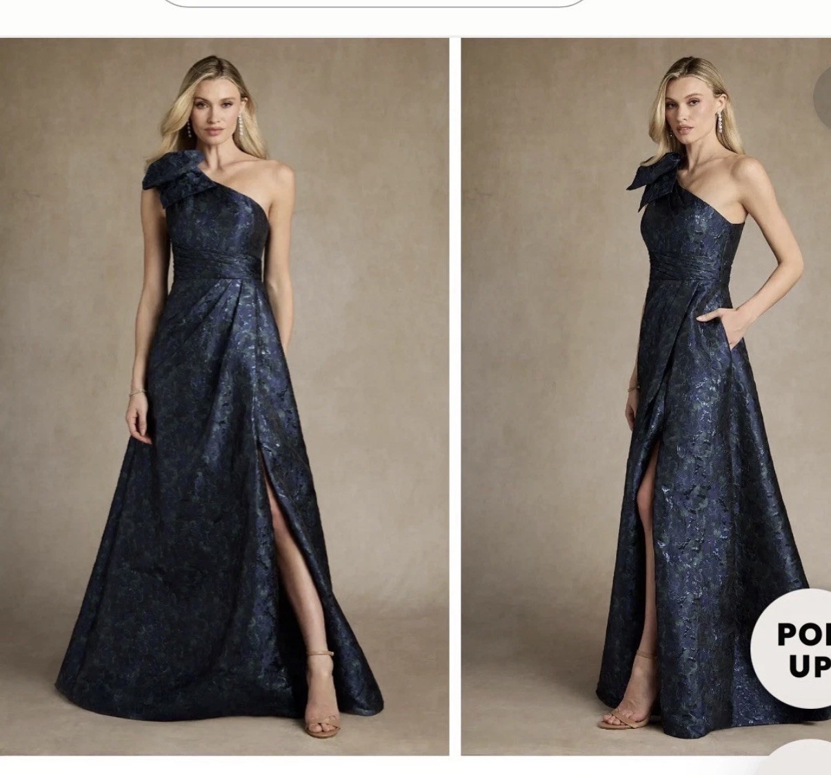 Azazie Easton One Shoulder Dark Navy Jacquard A-Line Formal Dress $249 retail