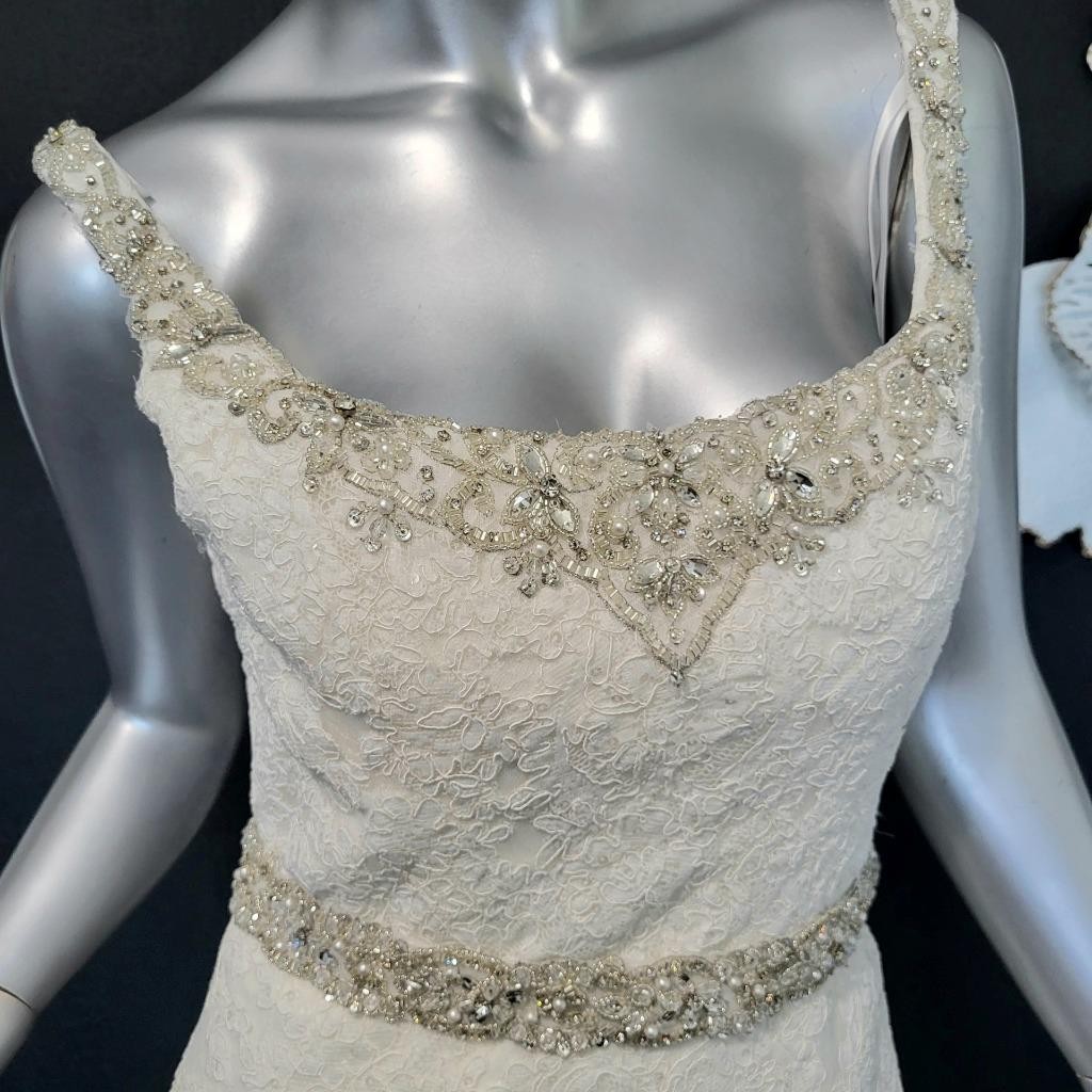 NWT~$1355~MORILEE~SZ 6/8~IVORY EMBELLISHED FIT & FLARE WEDDING DRESS GOWN