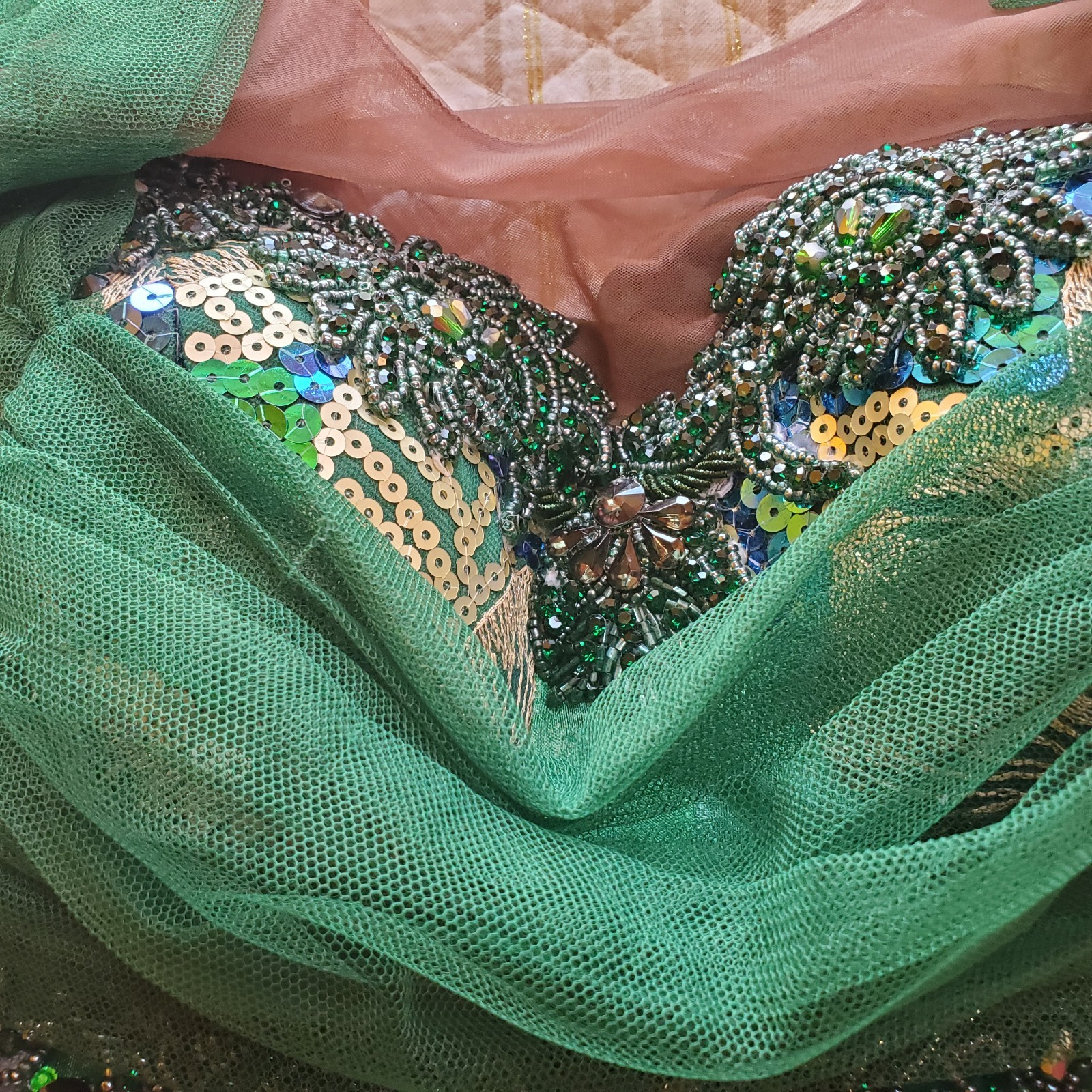 Custom Made Sequined Mermaid Gown with Train Built in Corset