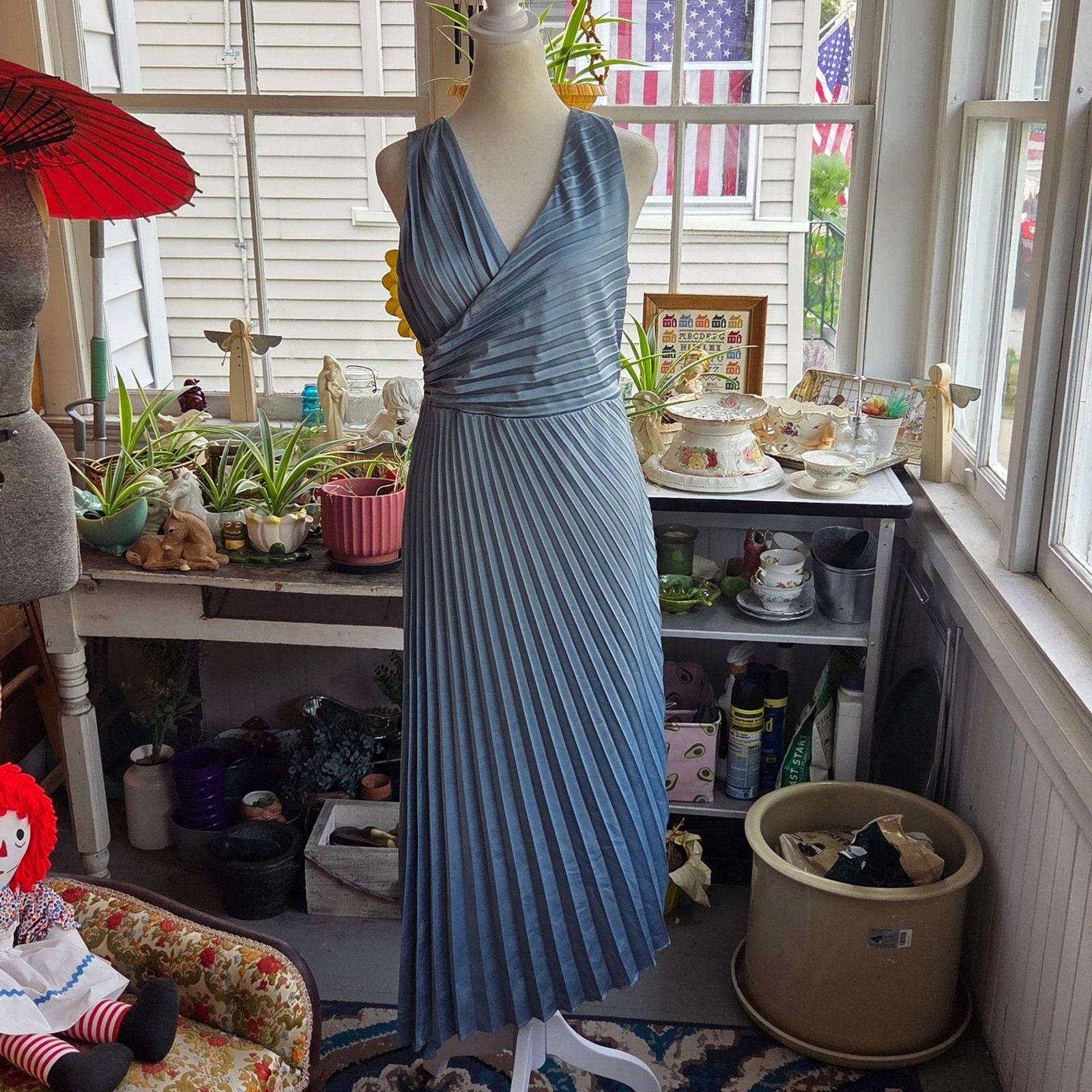 NWT Sam Edelman Pleated Midi Dress Size 4 Blue Faux Wrap Wedding Guest