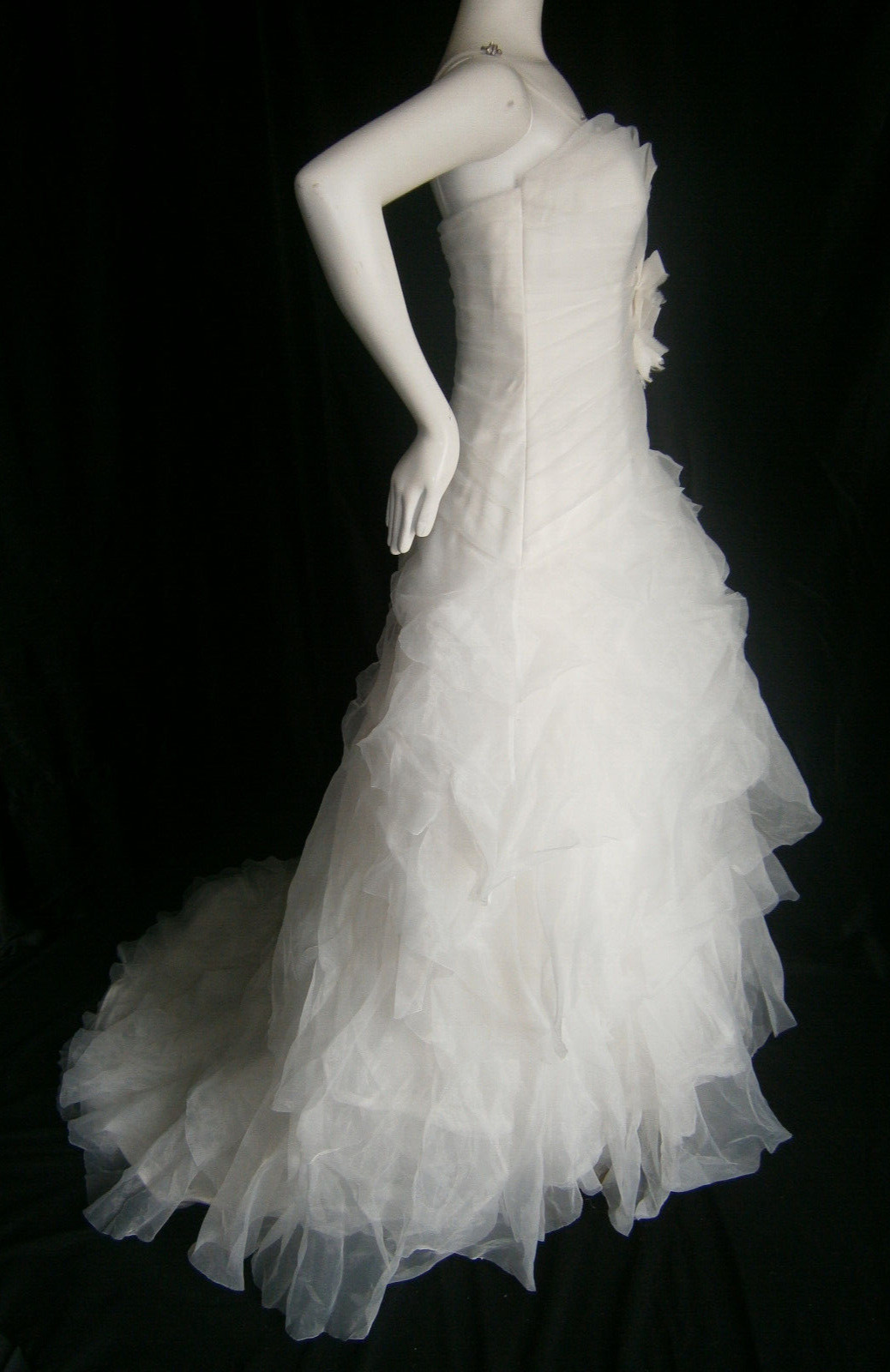 Anjolique Wedding Dress 8 Off-White Organza Ruffles Bling Tulle Straps Roses Bow