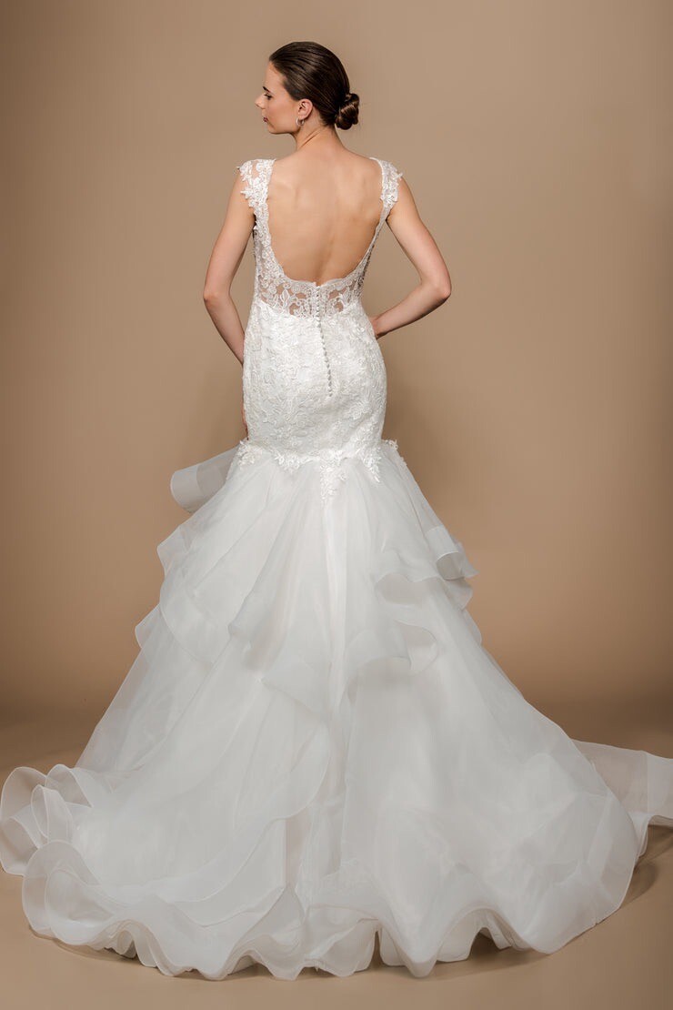 NWT Lace Mermaid Gown w/ Organza Skirt Open Back Gorgeous! USA $2,900 Bridal 12