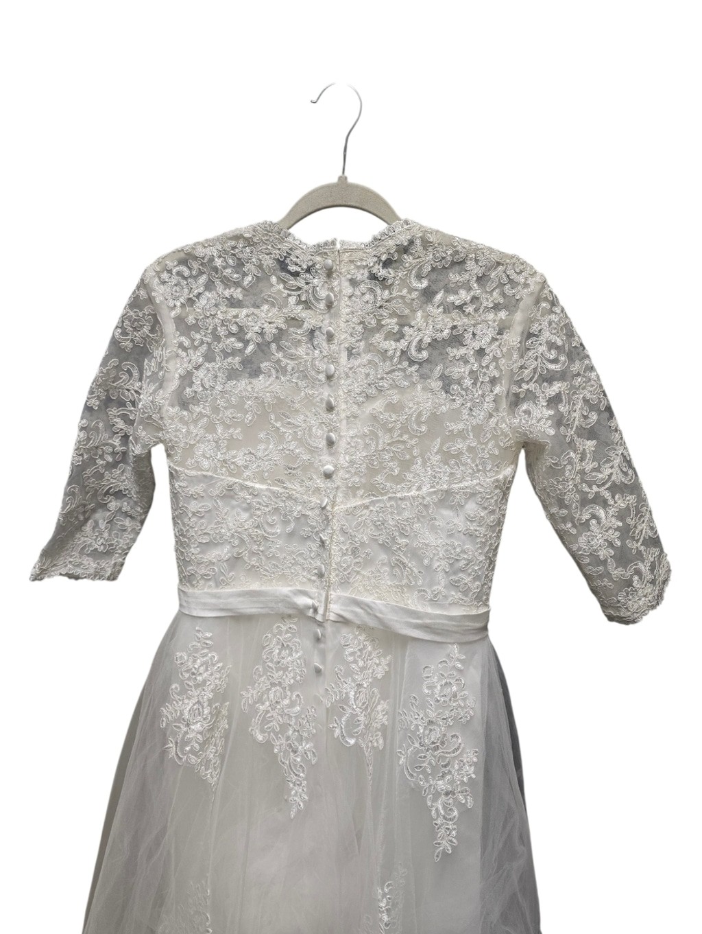 Abaowedding V Neck Lace Tea Length Wedding Dress with Quarter Sleeve Sz.10