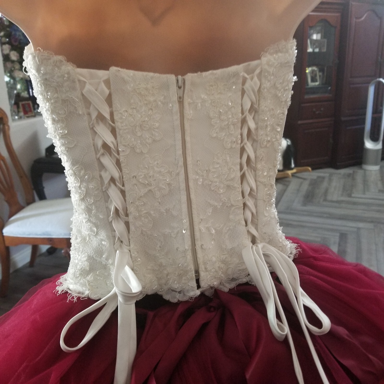 Candlelight Ivory Lace Beaded Bridal Wedding Corset Tea Length Tulle Skirt SZ ML