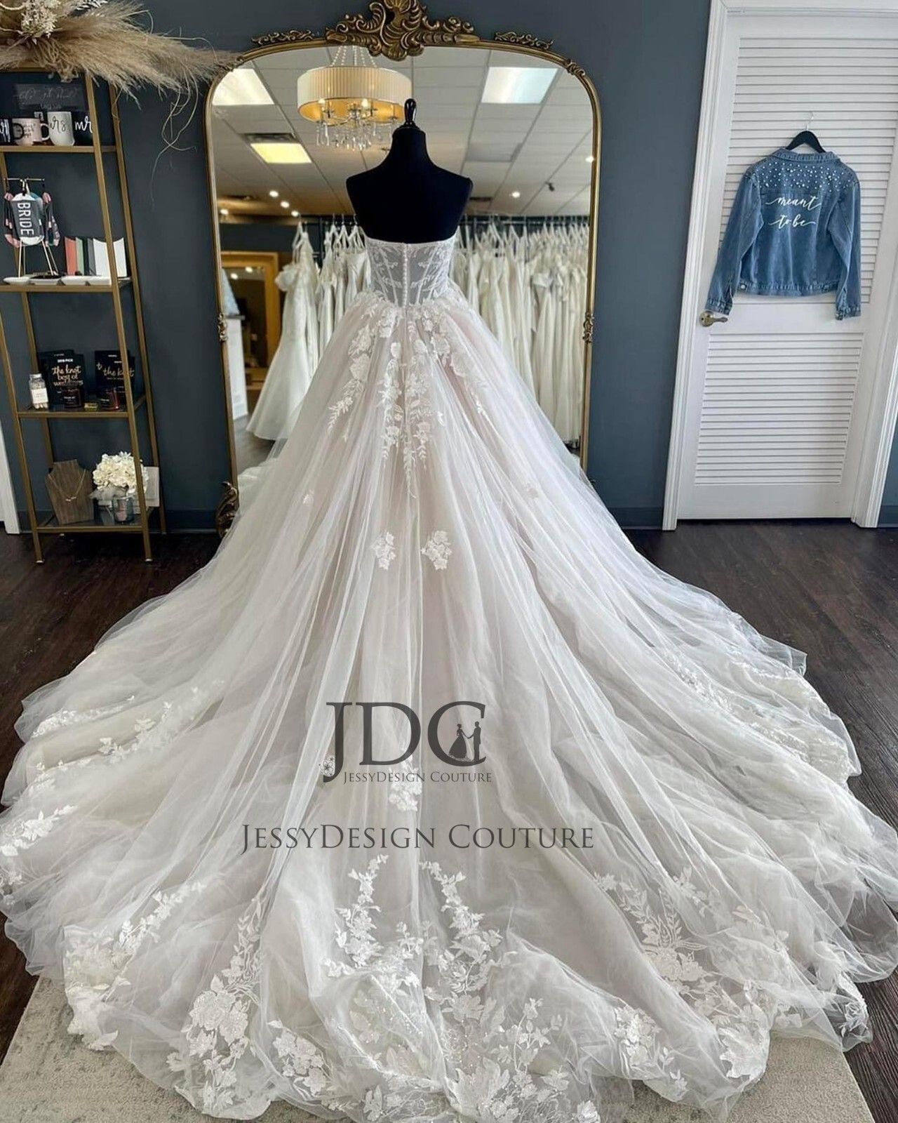 Fairytale Lace Wedding Dress Ball Gown Custom made 2-28W Illusion Corset Blush