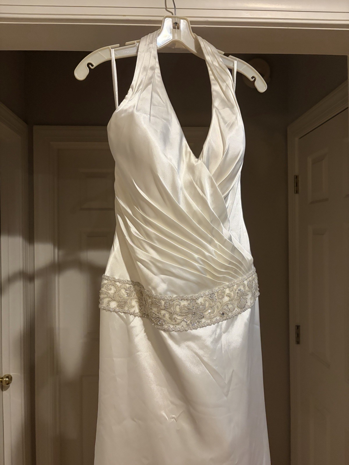 Galina Signature Halter Satin Wedding dress Bustle Train Ivory 10