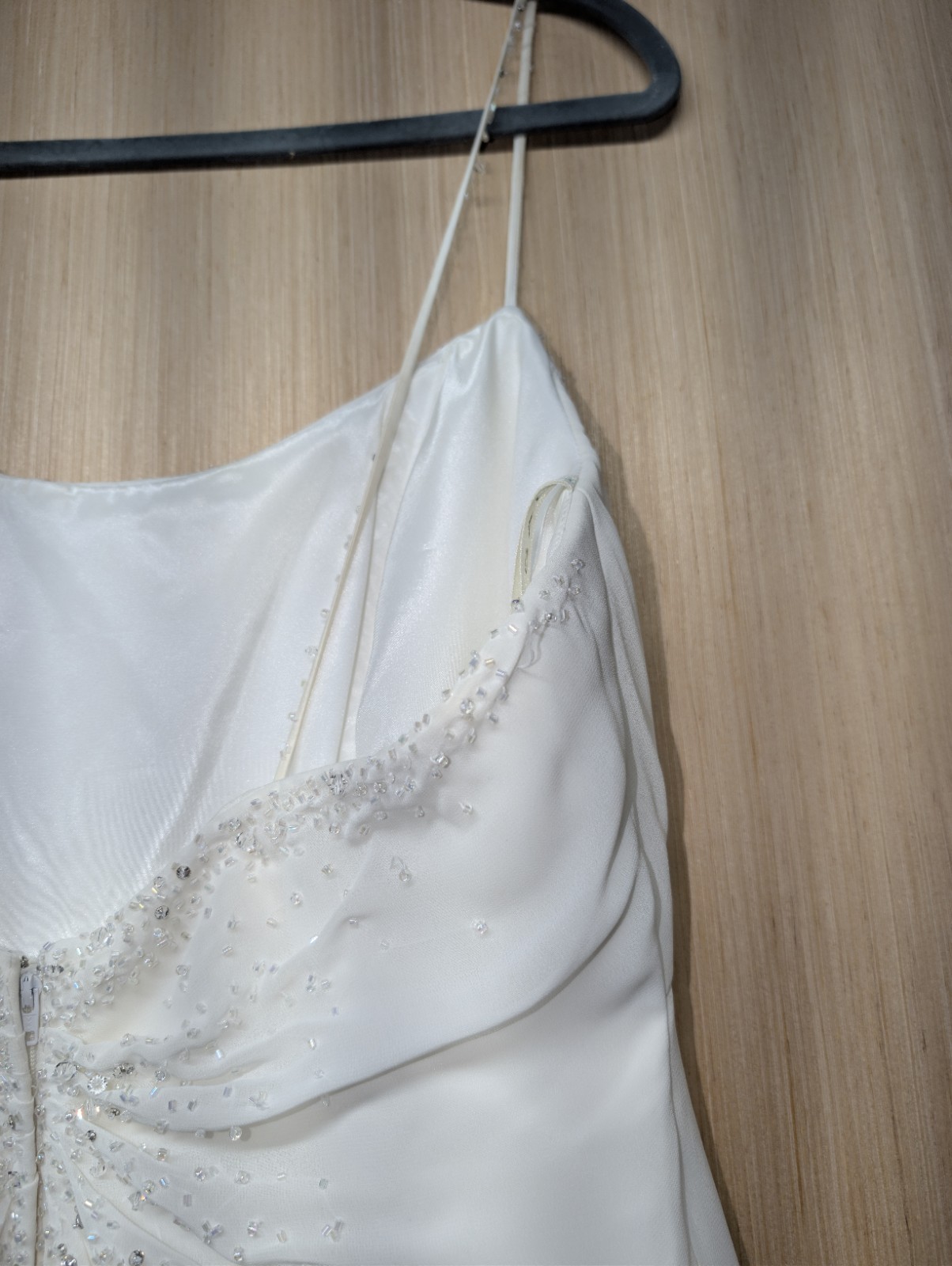 David’s Bridal Gown Galina Sz 12 Ivory Iridescent Beaded Cowl Neck Wedding Dress