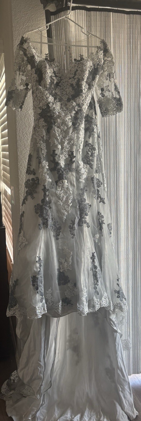 Morilee Wedding Dress Size 18W Gray Lace Illusion Back Train Wedding Gown