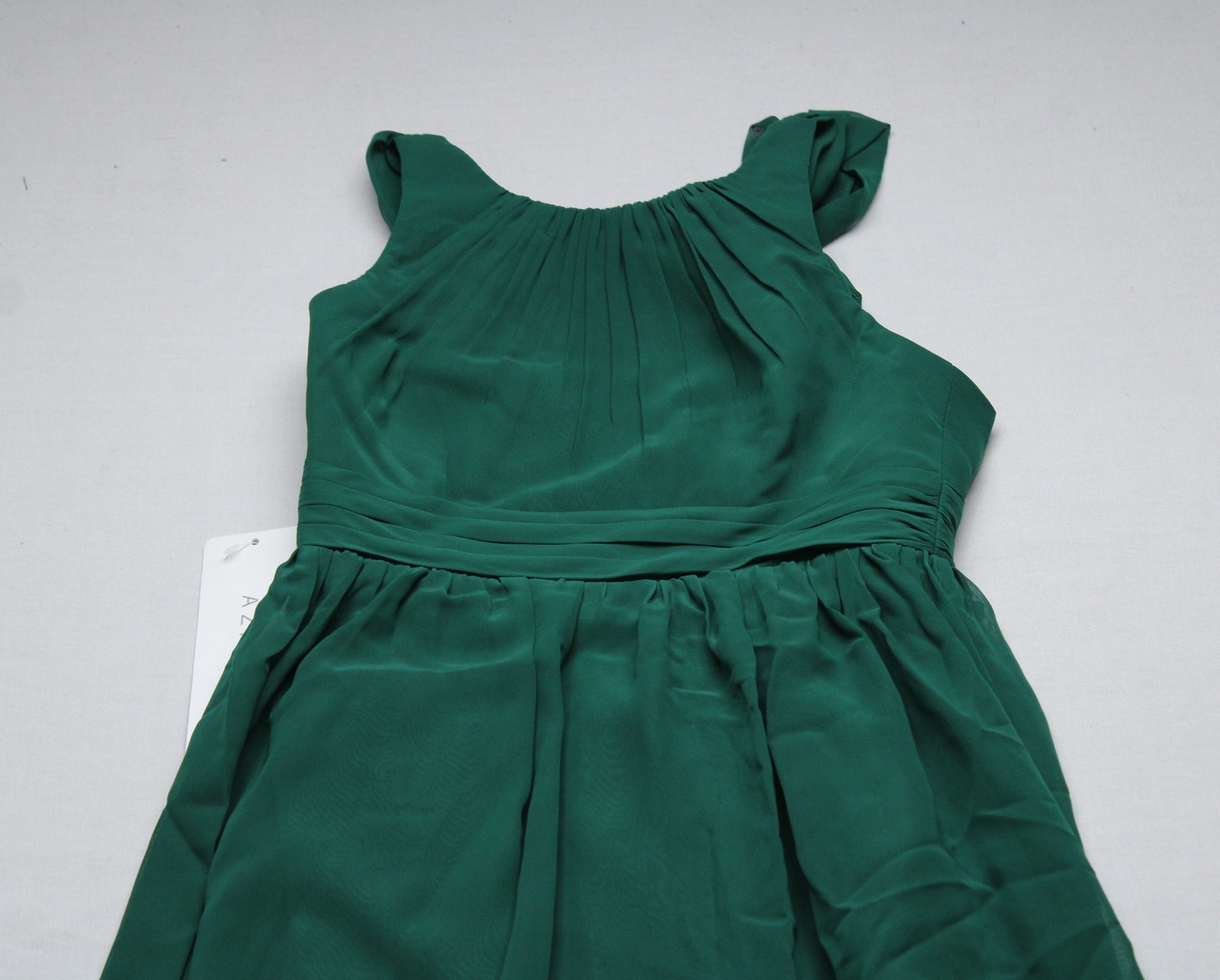 Azazie Junior Girl’s Jaylah A-Line Ruched Chiffon Dress AP2 Emerald Size: J8