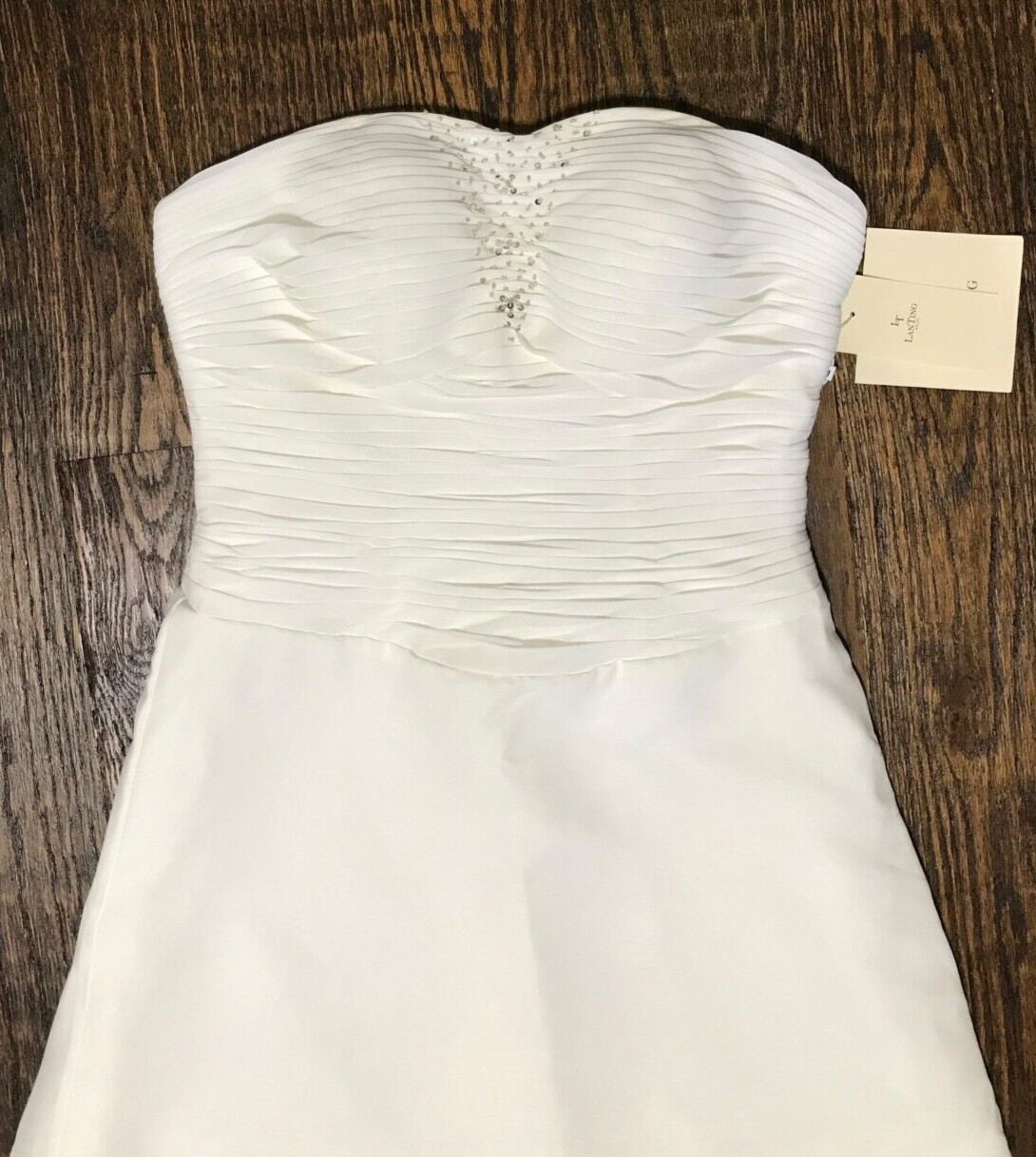 NWT LanTing Ivory Strapless Beach Ruched Chiffon Wedding Dress With Shawl / Wrap