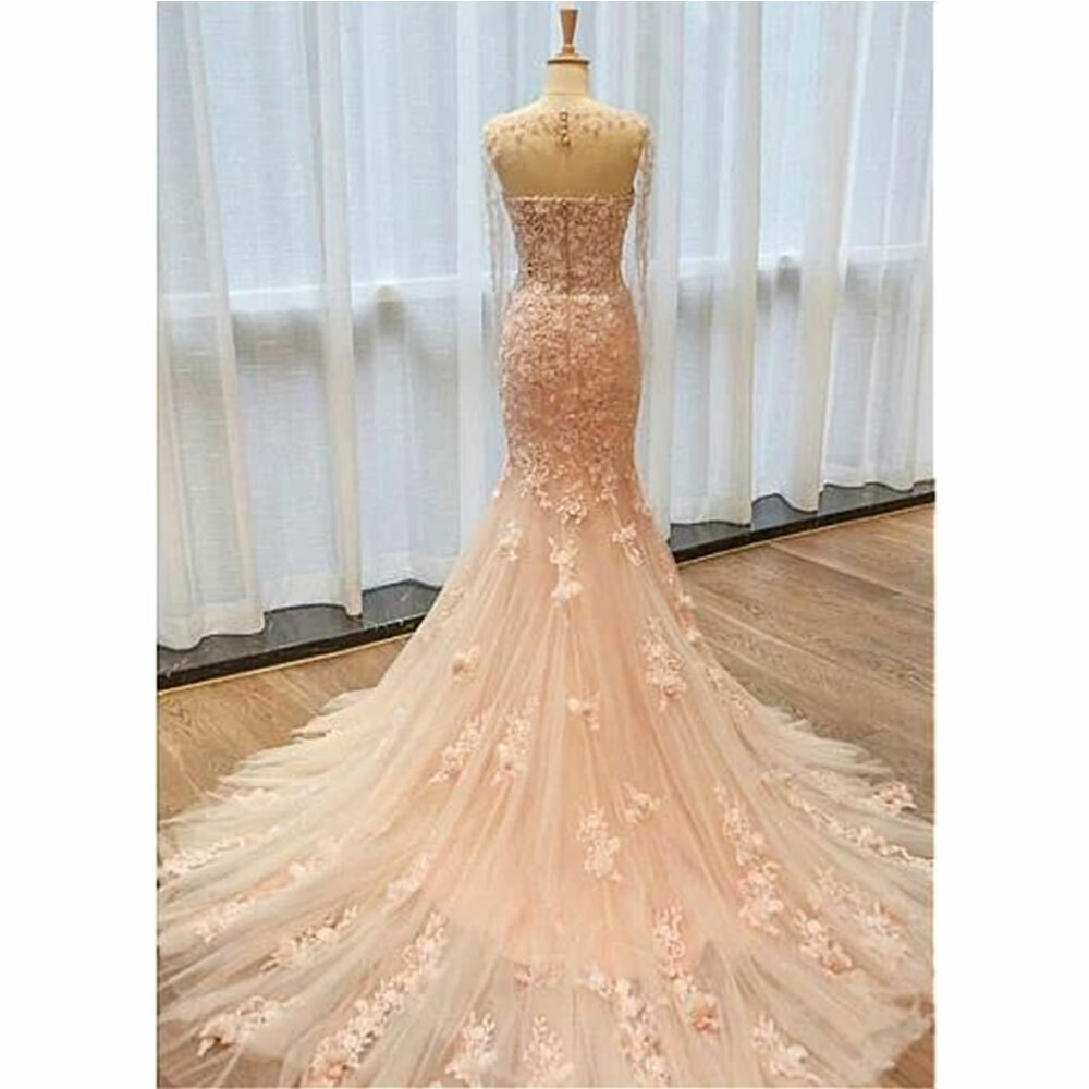 Blush Pink Mermaid Wedding Dresses Sleeveless 3D Floral Appliques Bridal Gowns
