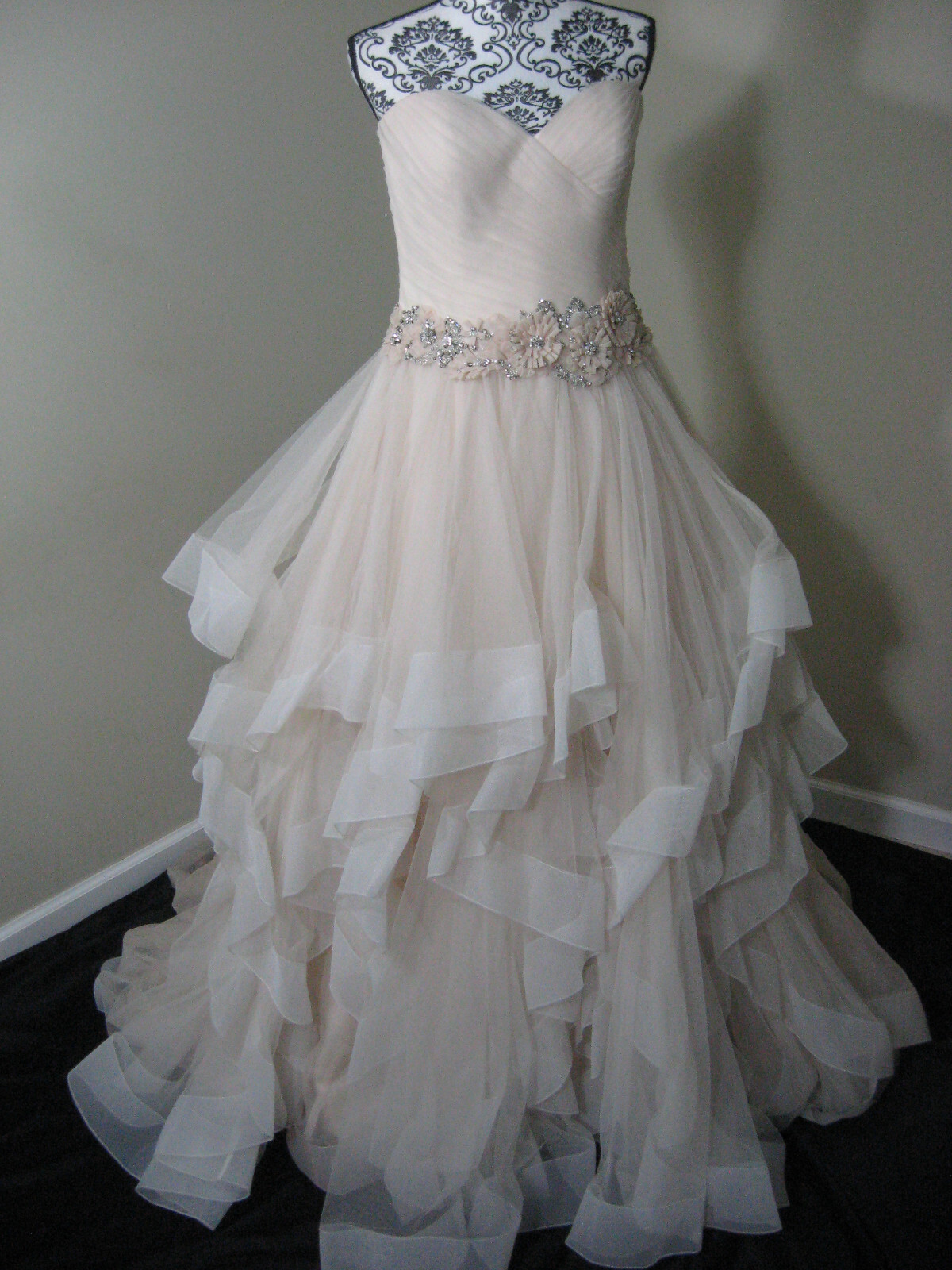 Allure Bridal 12 Wedding Dress 9408 Champagne Ivory Ruffles Organza Net Tulle