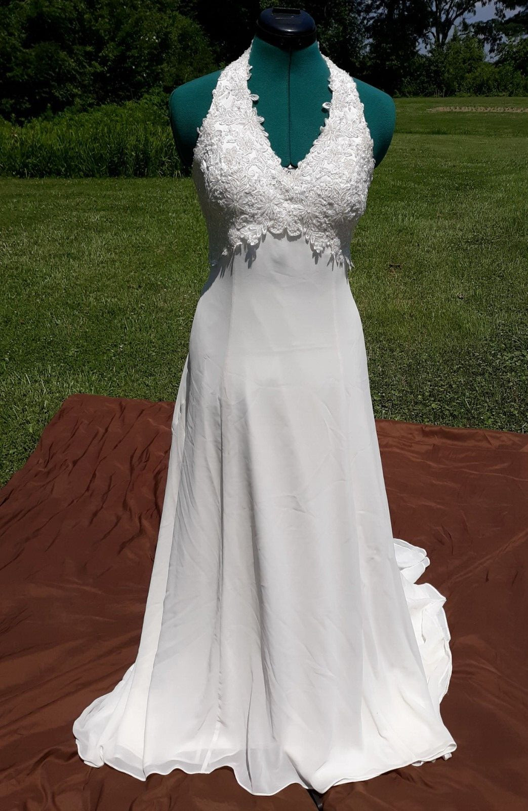 Ginnis by Montique Chiffon Boho Beach Wedding Dress Halter REDUCED!!