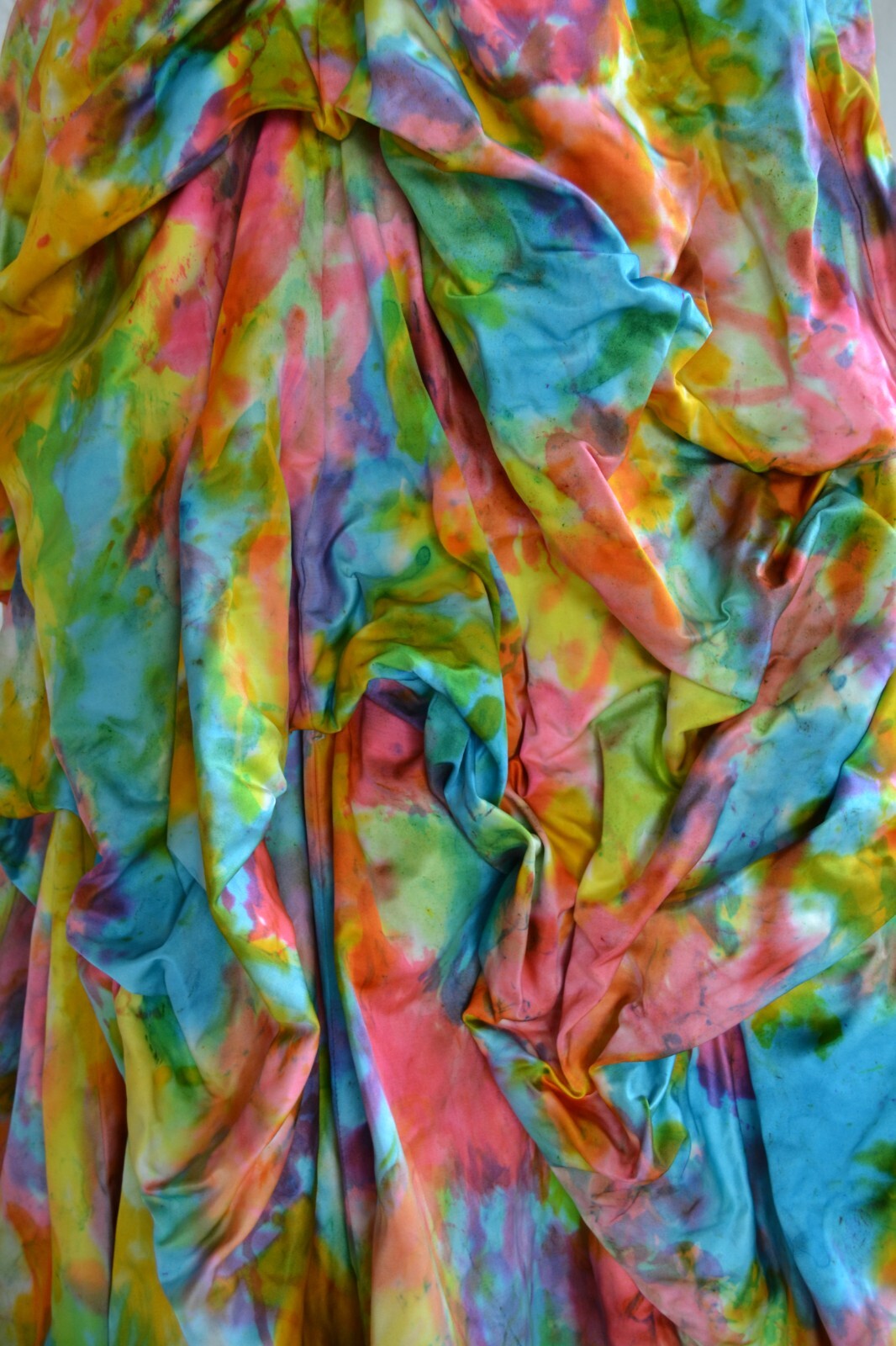NEW silk Bohemian Wedding Dress destination beach Blue pink white tie dye gown M
