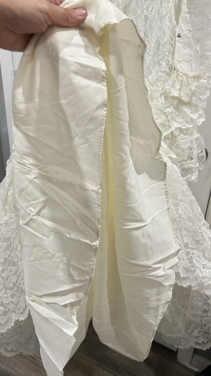Ivory Lace Long Sleeve High Neck A-Line Wedding Dress with Beading and Ruffles