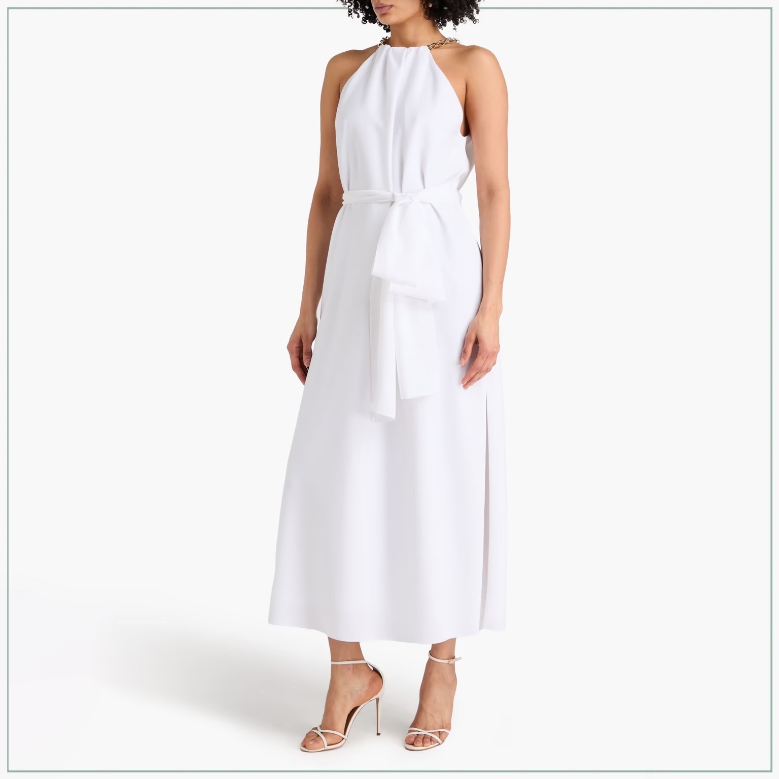 $3550 Carolina Herrera Chain Neck Matte Satin-Crepe Runway Dress