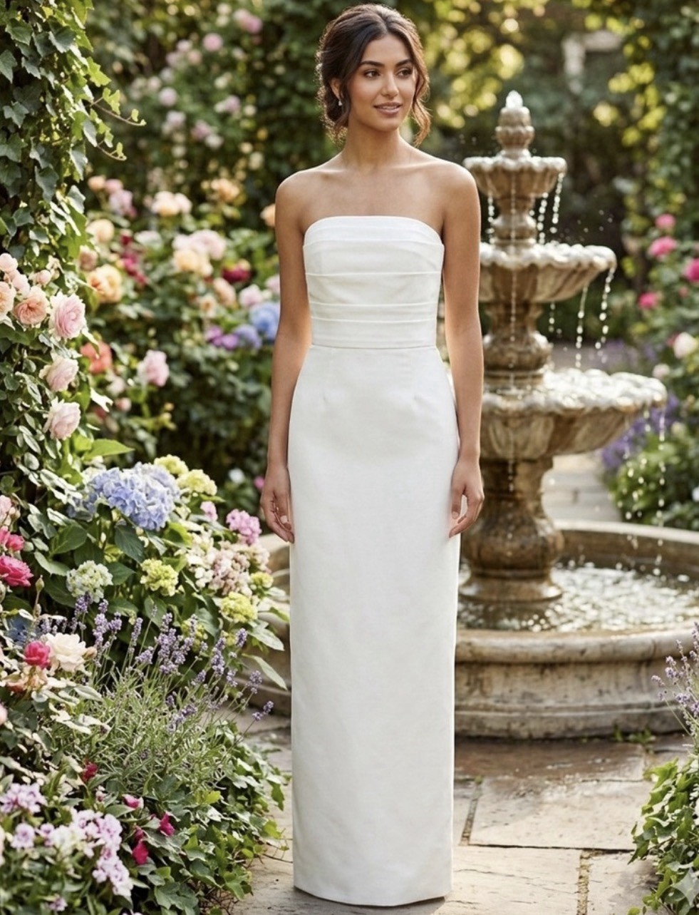 Amsale Strapless Ivory Column/Sheath Full-Length Polyester Dress Size 4