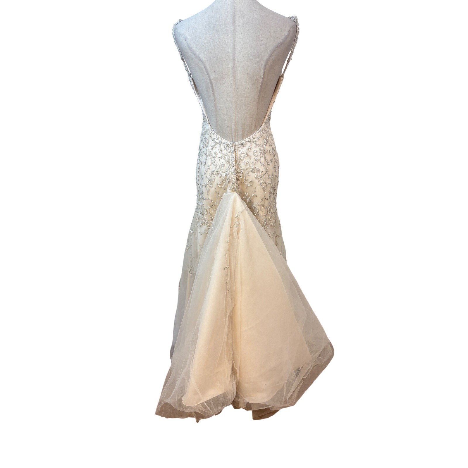 Stella York Wedding Gown 10 Champagne Mermaid Beaded Open Back train drop waist