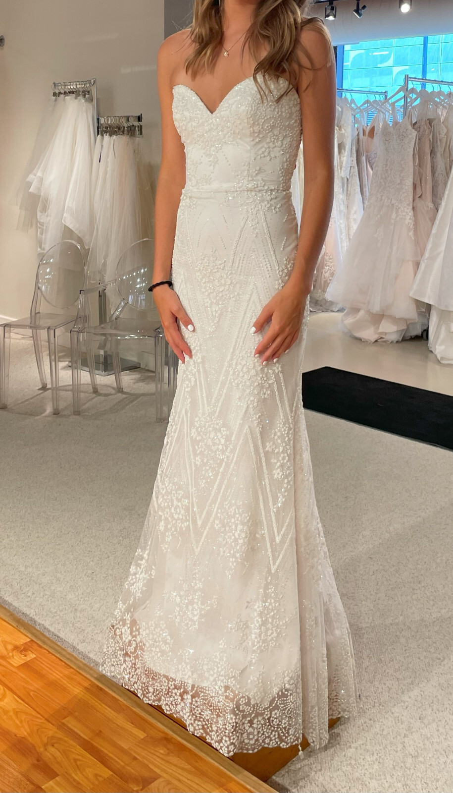 Tara Keely Hayden 2659 Wedding Dress Gown 8-12 Off-White Tulle Sparkle Open Back