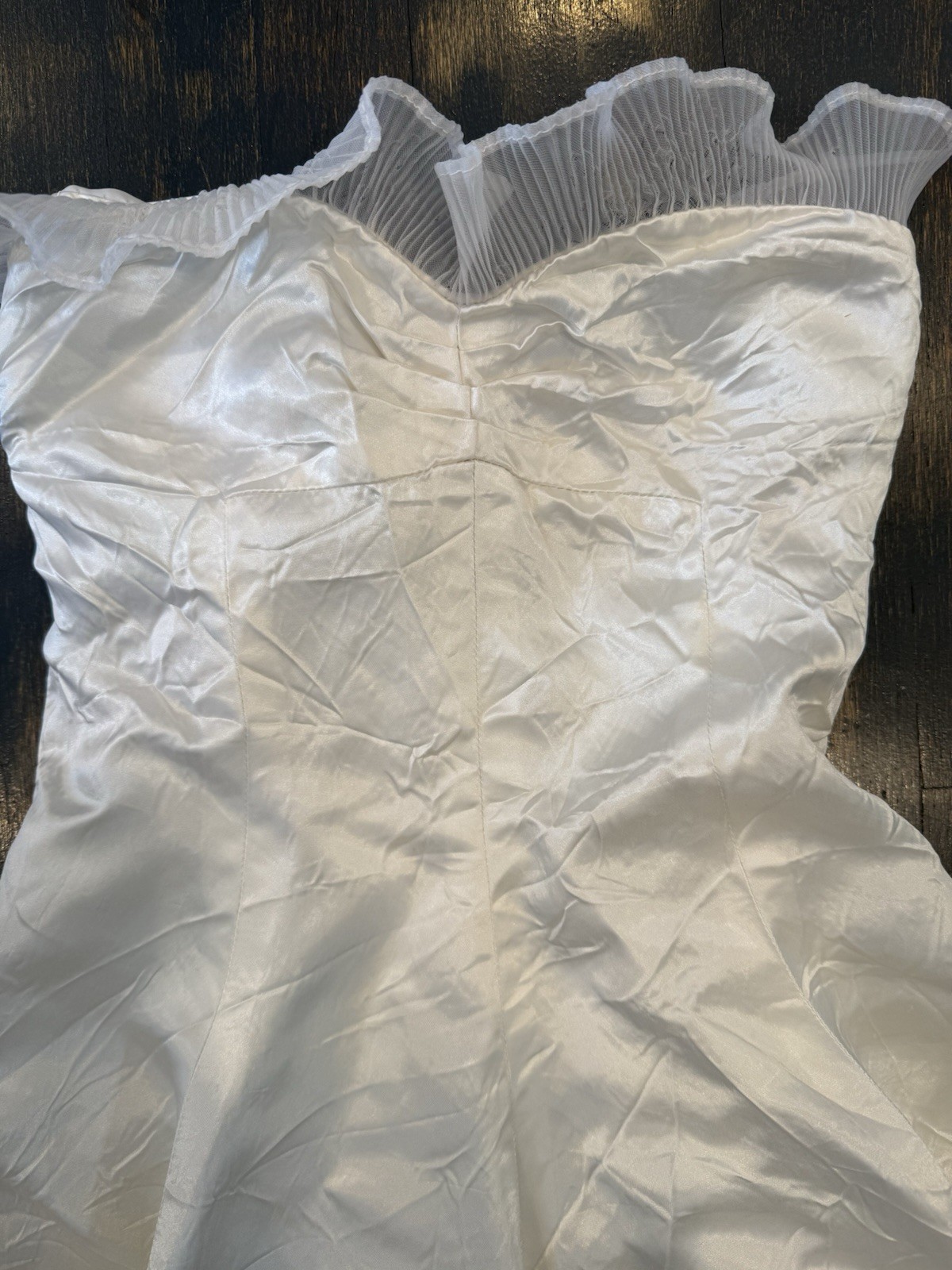 Beach Vintage White Satin Custom Made Strapless Bridal Dress Zipper Small