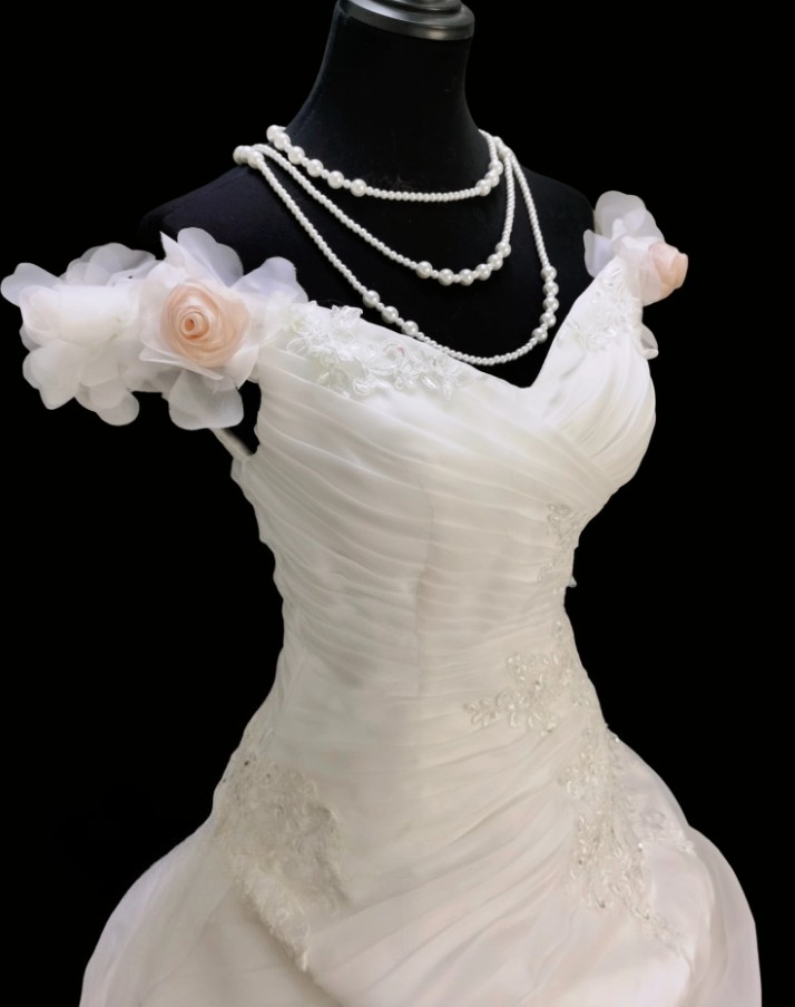 Vintage Princess White Ruffles Wedding Dresses witn Pink Flowers Bridal Gowns