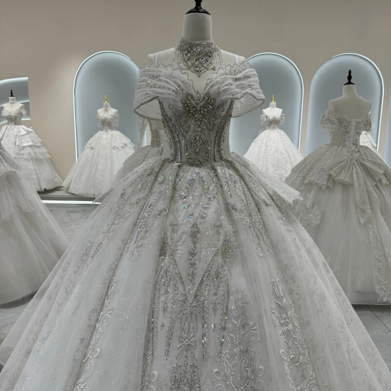 Sweetheart Wedding Dresses Princess Sparkly Appliques Bridal Gowns Floor Length