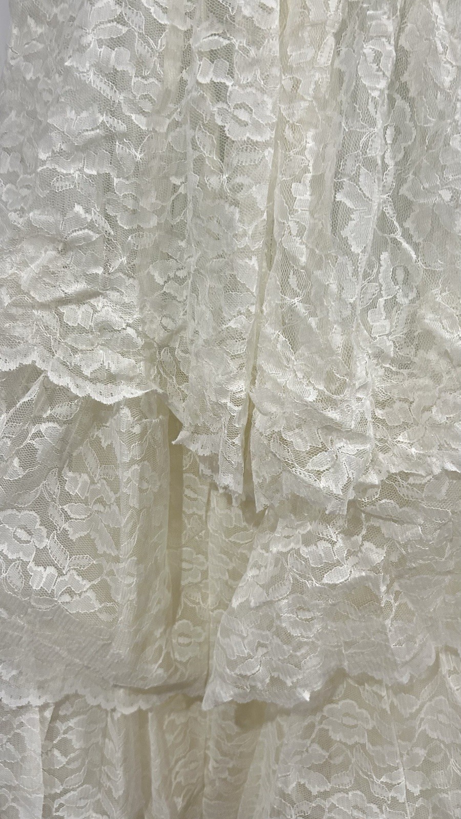 Ivory Lace Long Sleeve High Neck A-Line Wedding Dress with Beading and Ruffles