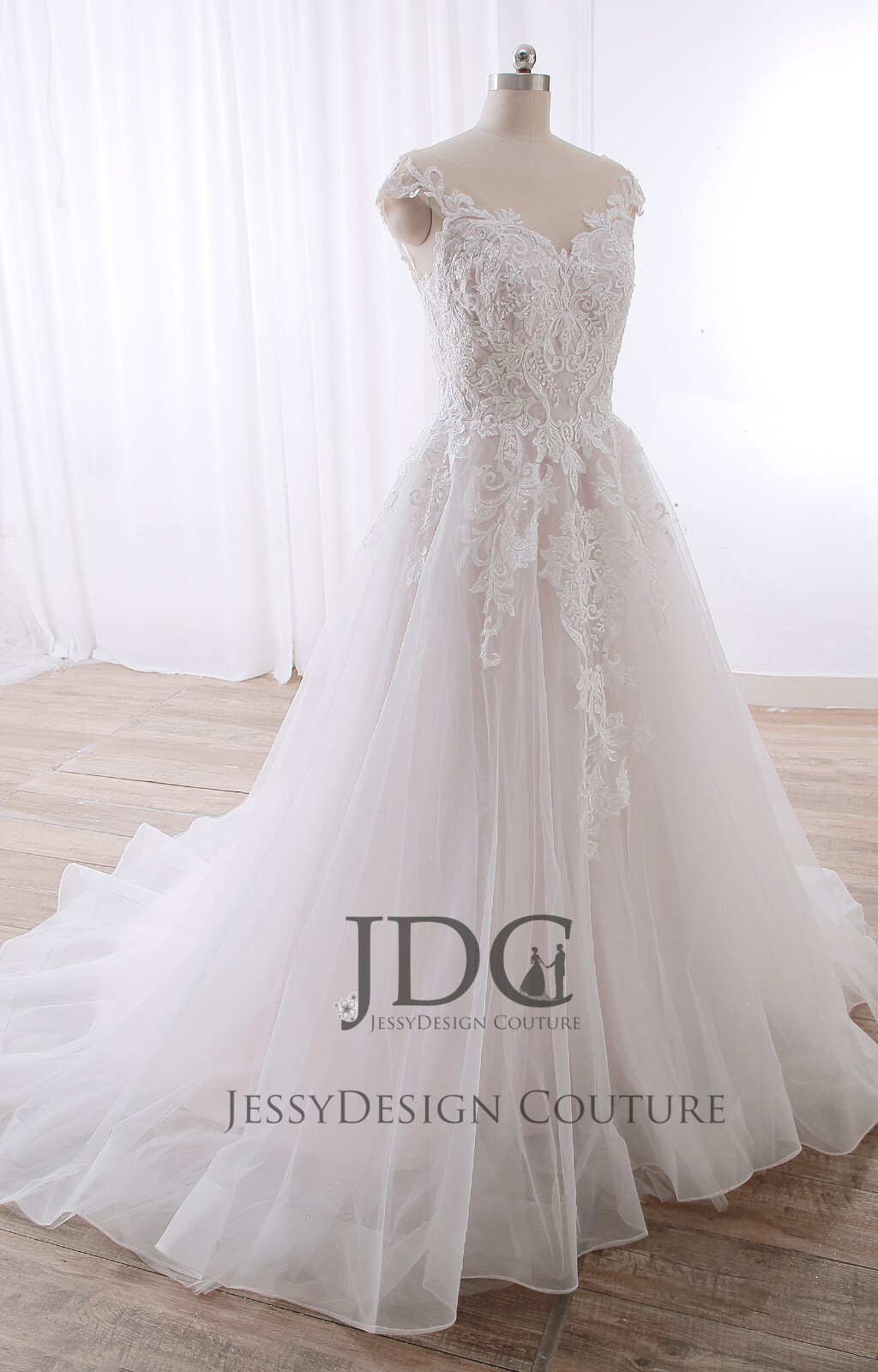 Glitter Blush Rose Beaded Lace Wedding Dress Bridal Gown Custom made Corset