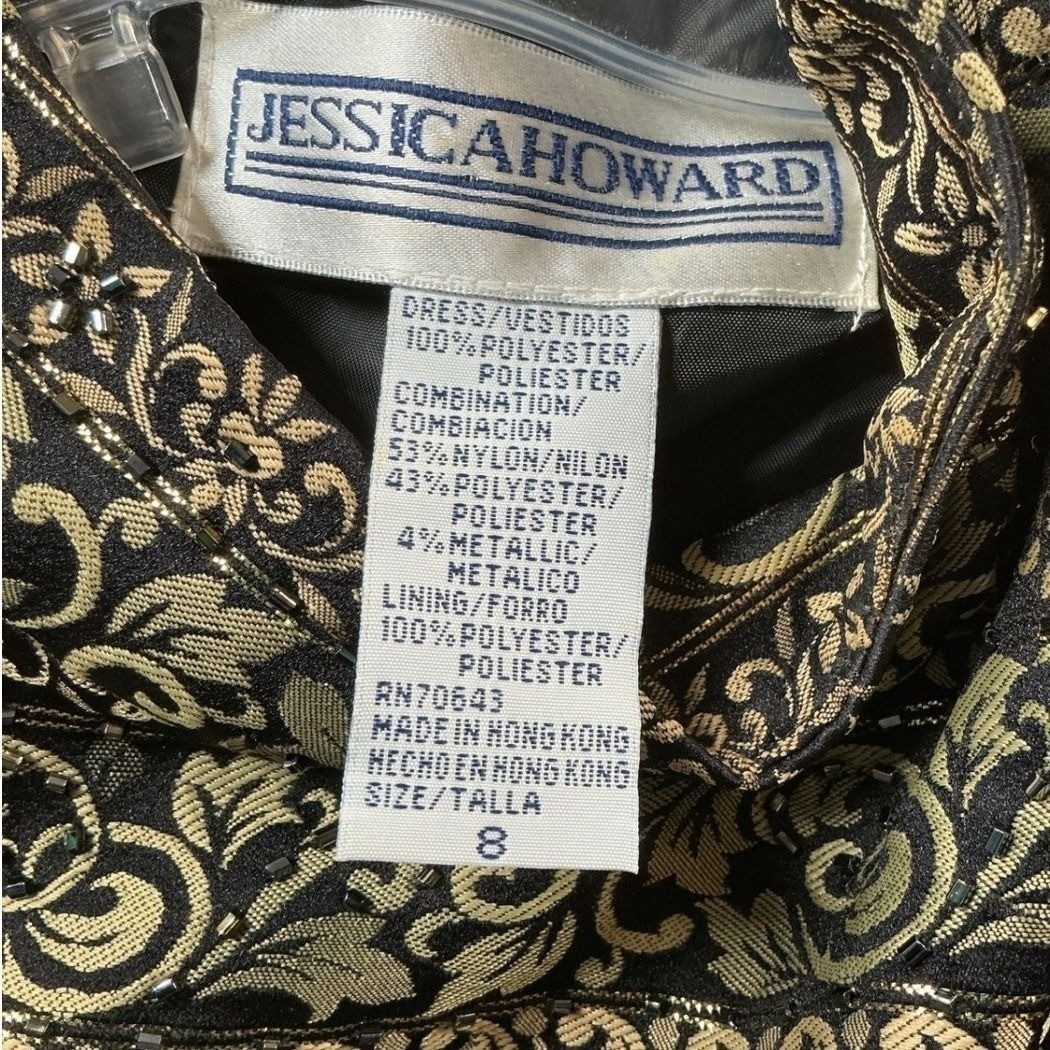 Jessica Howard Womens Gold Metallic Brocade Halter Mock Neck Sheath Dress Size 8