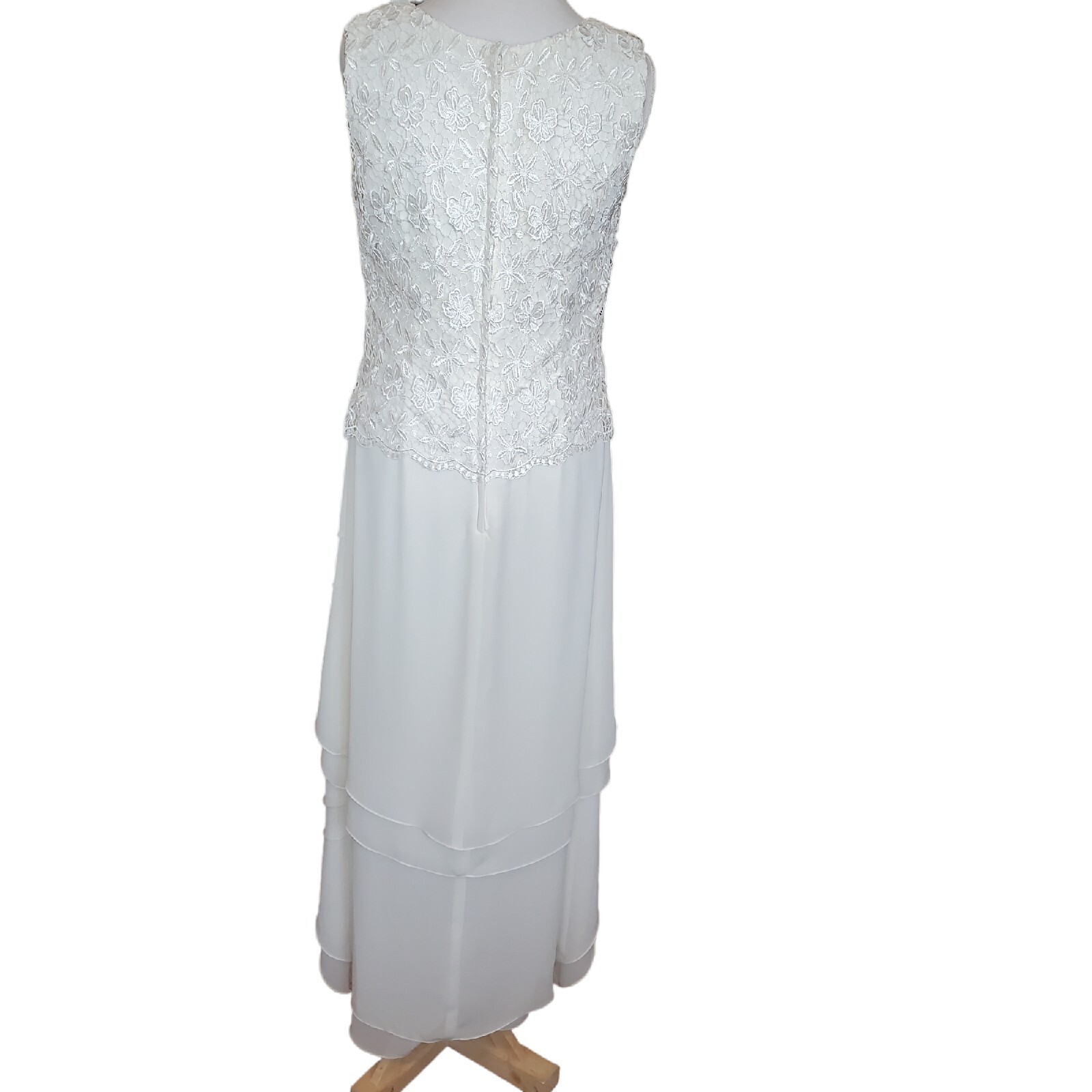 VTG Wedding Dress Sz 10 Cream Ivory Crochet Chiffon Layered Long Beach Mature