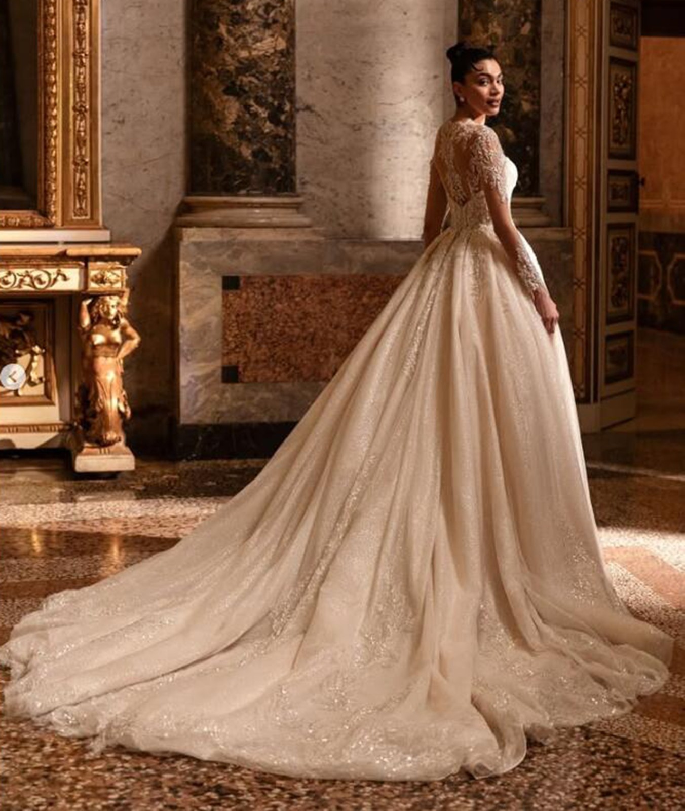 Luxurious glitter lace wedding dress wedding dress 32-60 m. train ball gown