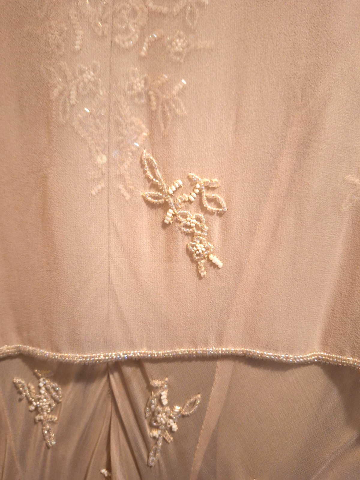Vtg Davids Bridal art deco ivory 1920s style Silk bead wedding dress 2 pc sz 14