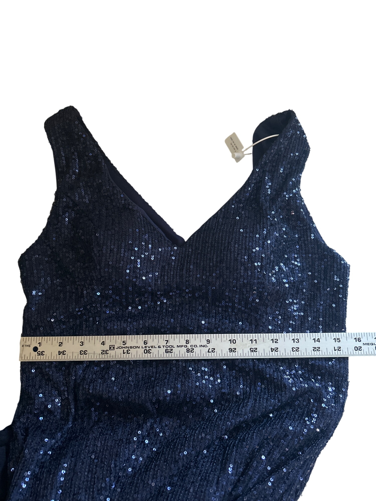 AARFAR Navy Blue Sequin Tulle Gown 2XL Sleeveless V-Neck Full-Length RUNS SMALL
