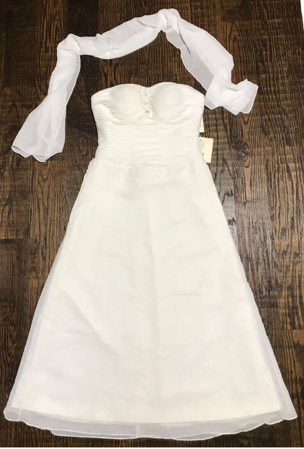 NWT LanTing Ivory Strapless Beach Ruched Chiffon Wedding Dress With Shawl / Wrap