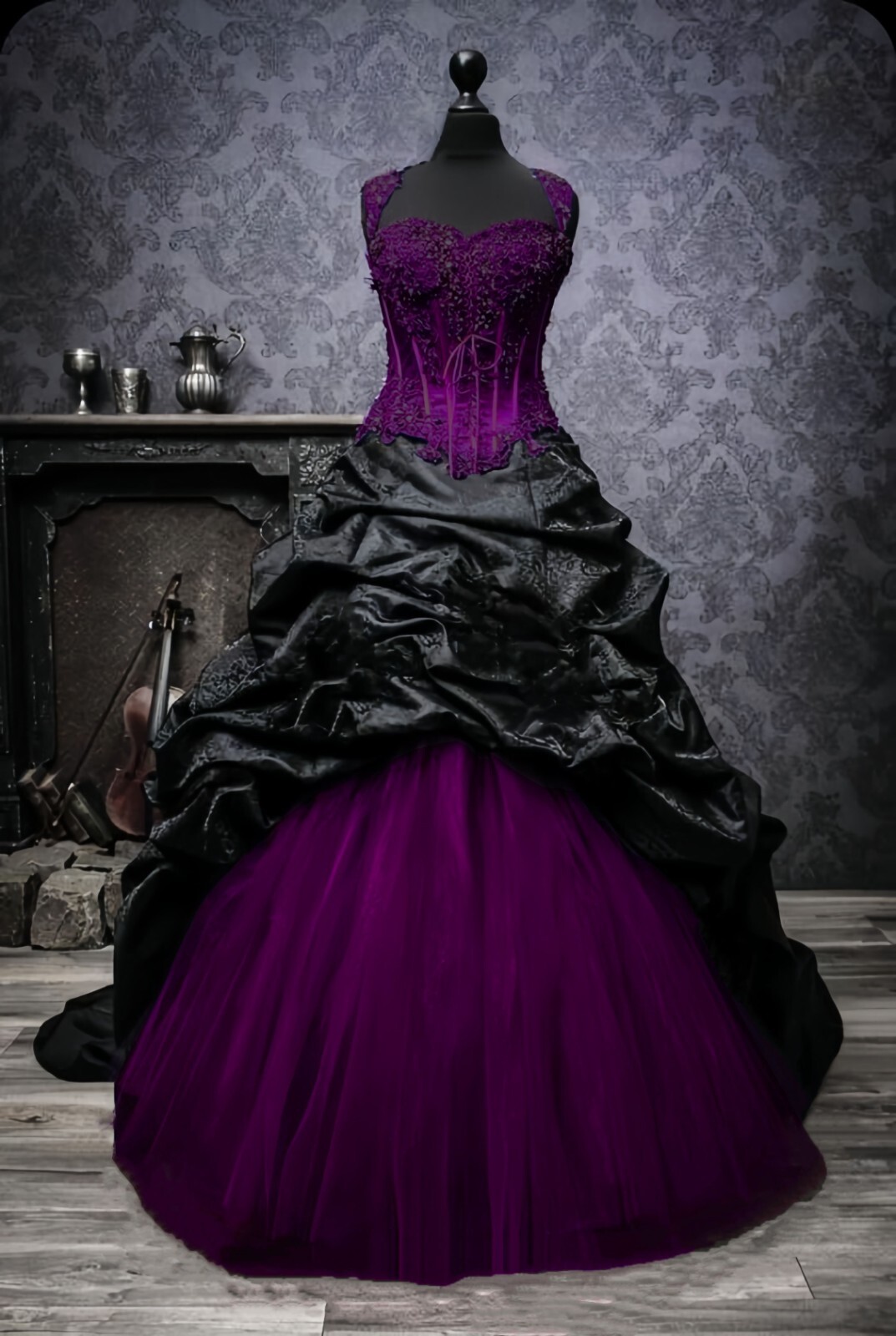 Vintage Gothic Wedding Dresses Victorian Black Jacquard Taffeta 1960s Ball Gowns